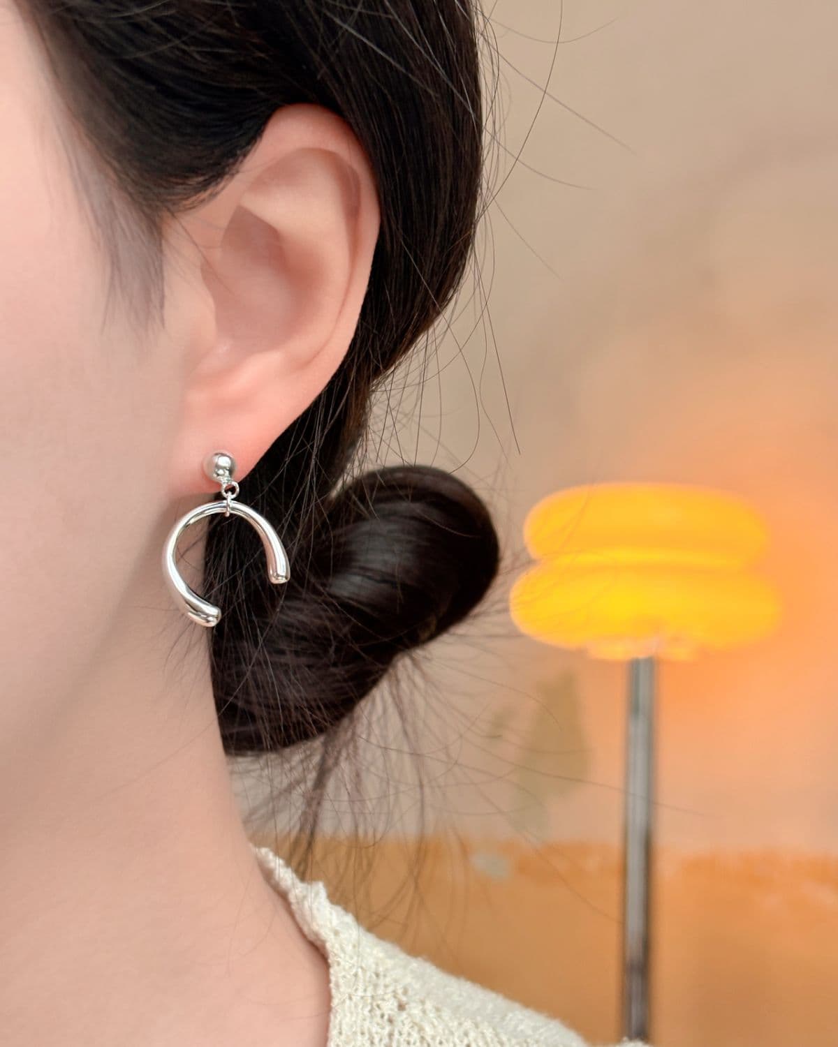 Silver 925 Bold Crescent Stud Silver Post Drop Earrings - 이미지 1