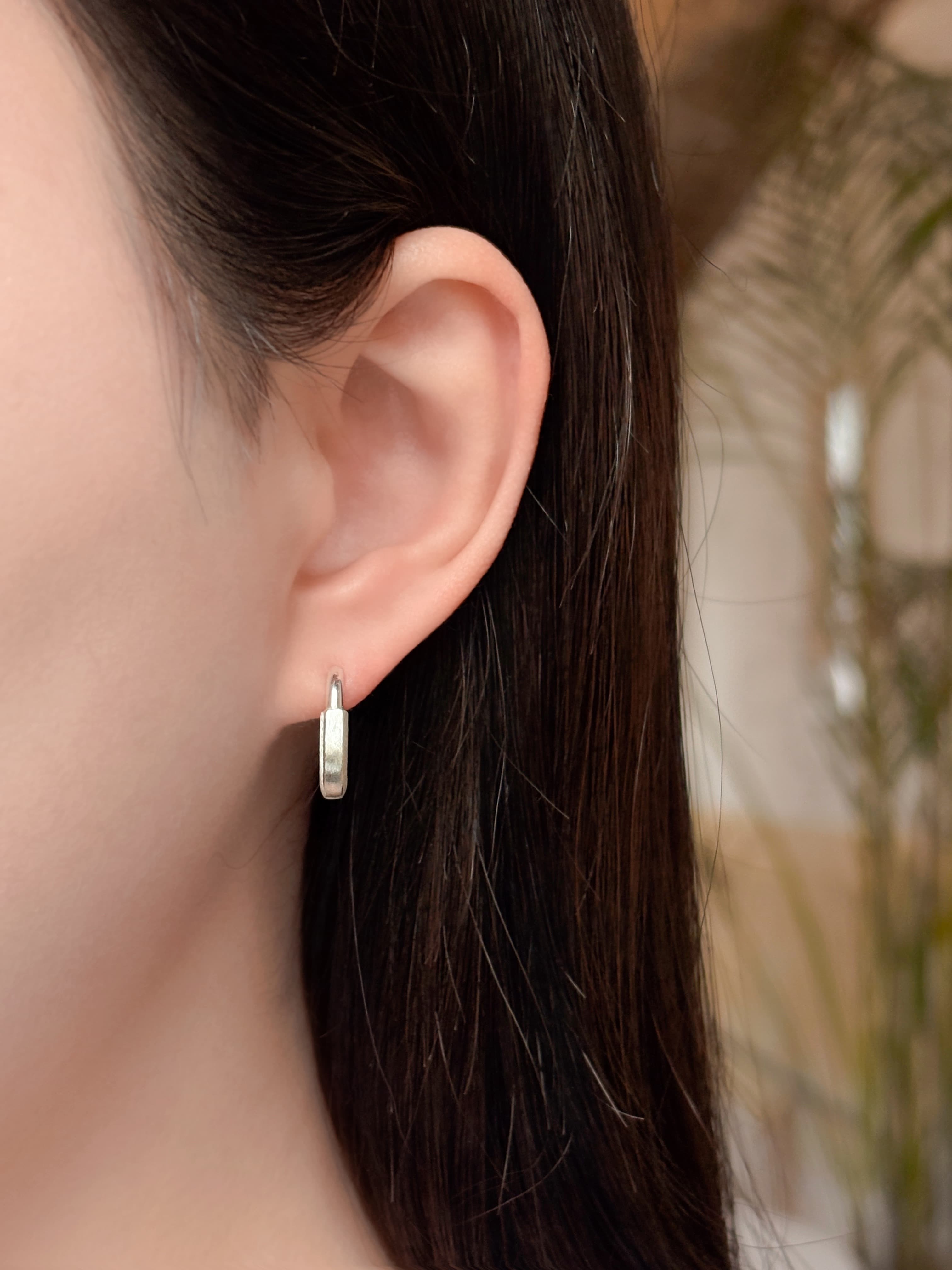 Silver 925 Matte Clip-on One-Touch Ring Earrings Point Silver Earrings - 이미지 4