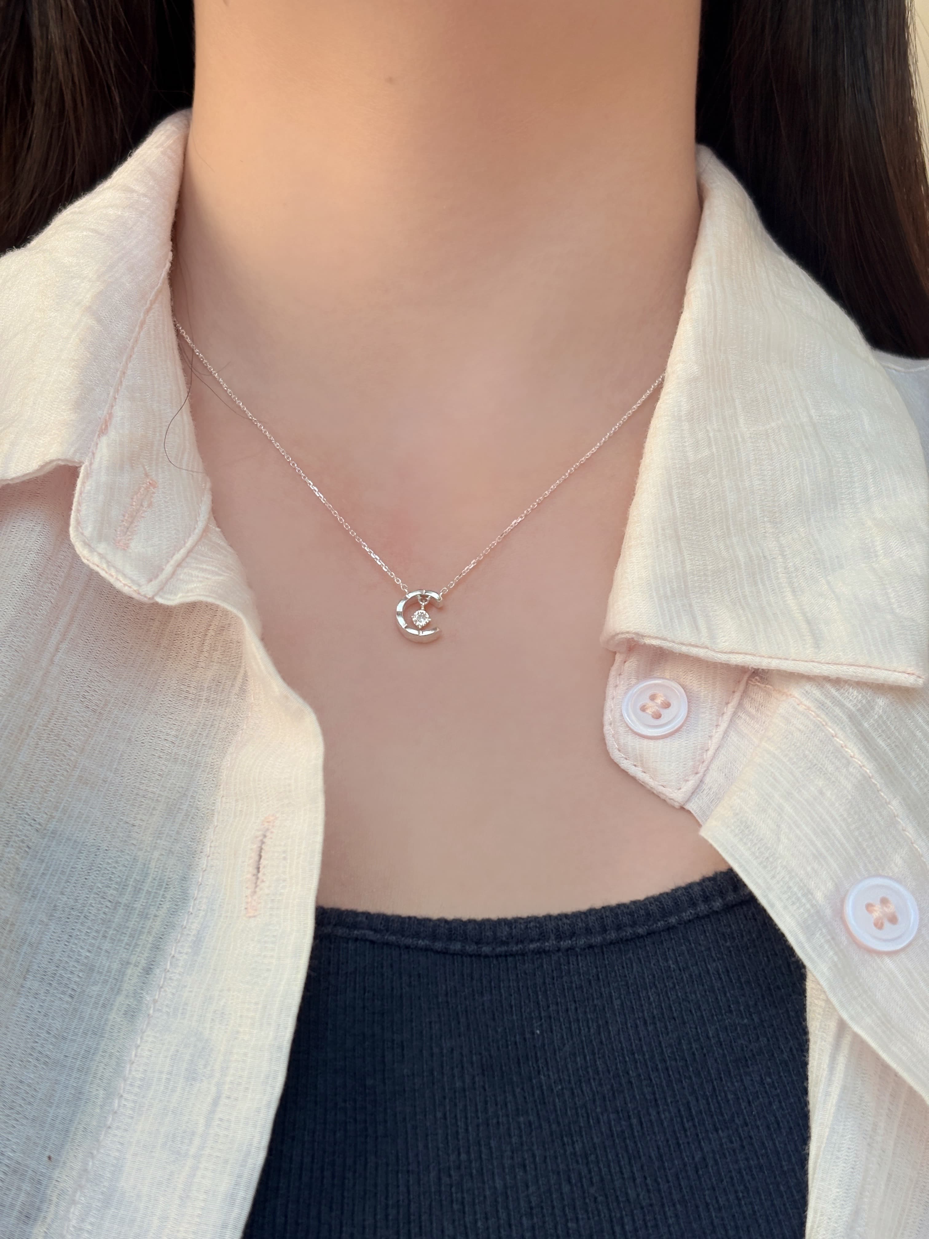Silver 925 Quilted Pendant Crescent Cubic Necklace Embossed Silver Necklace - 이미지 3