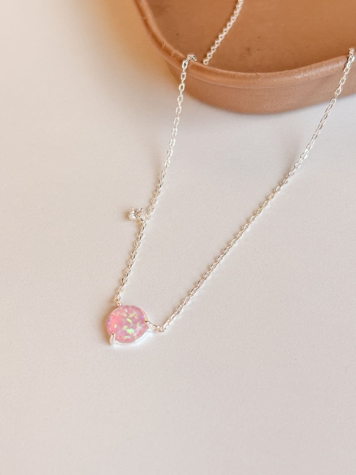 Silver 925 Opal Pendant 8mm Necklace Point Chain Silver Necklace - 이미지 2