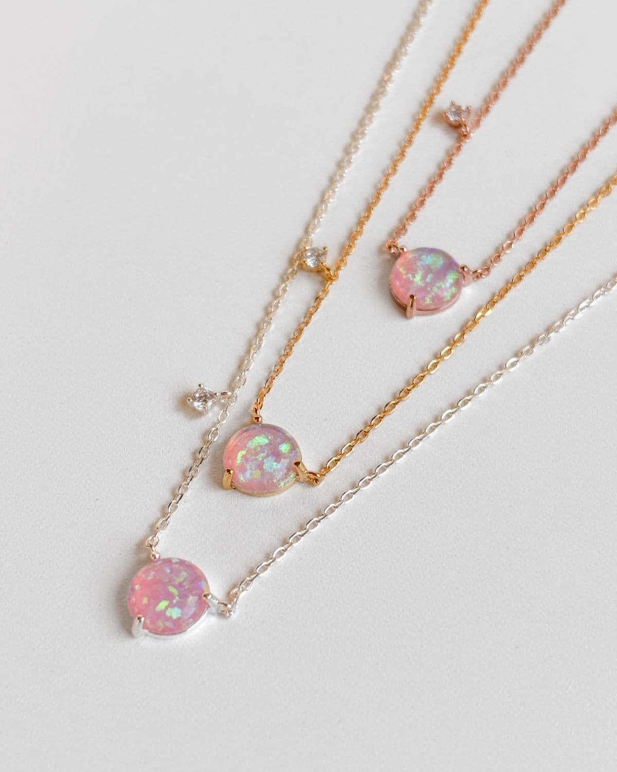 Silver 925 Opal Pendant 8mm Necklace Point Chain Silver Necklace - 이미지 1