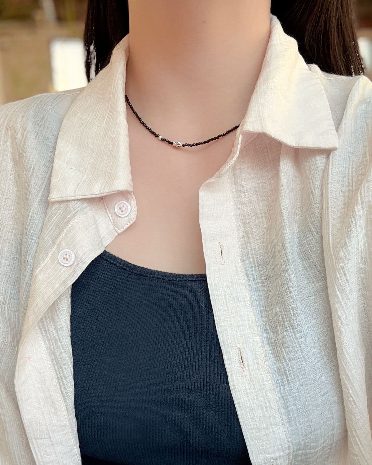Silver 925 Fish Silver Ball Bead Necklace Cut Black Summer Silver Necklace Set - 이미지 2