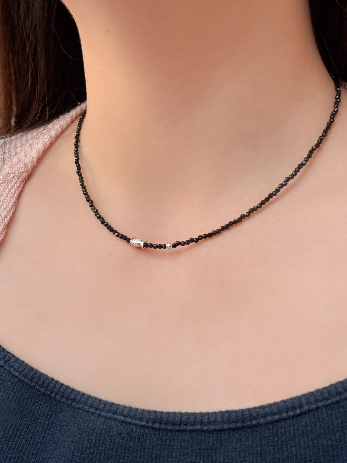 Silver 925 Fish Silver Ball Bead Necklace Cut Black Summer Silver Necklace Set - 이미지 5