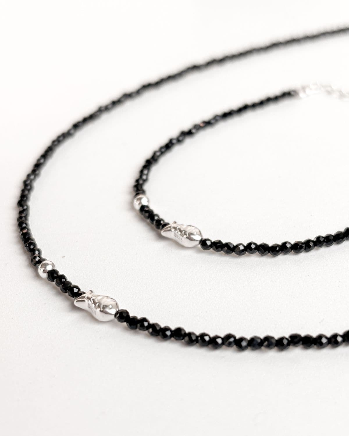 Silver 925 Fish Silver Ball Bead Necklace Cut Black Summer Silver Necklace Set - 이미지 6
