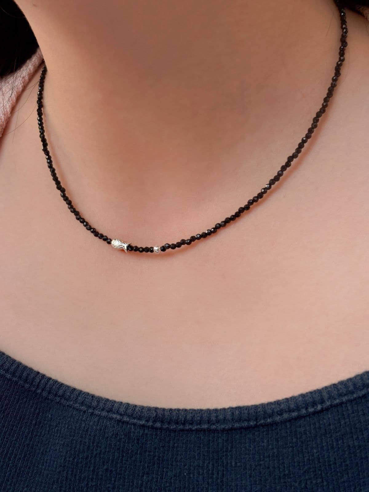 Silver 925 Fish Silver Ball Bead Necklace Cut Black Summer Silver Necklace Set - 이미지 4