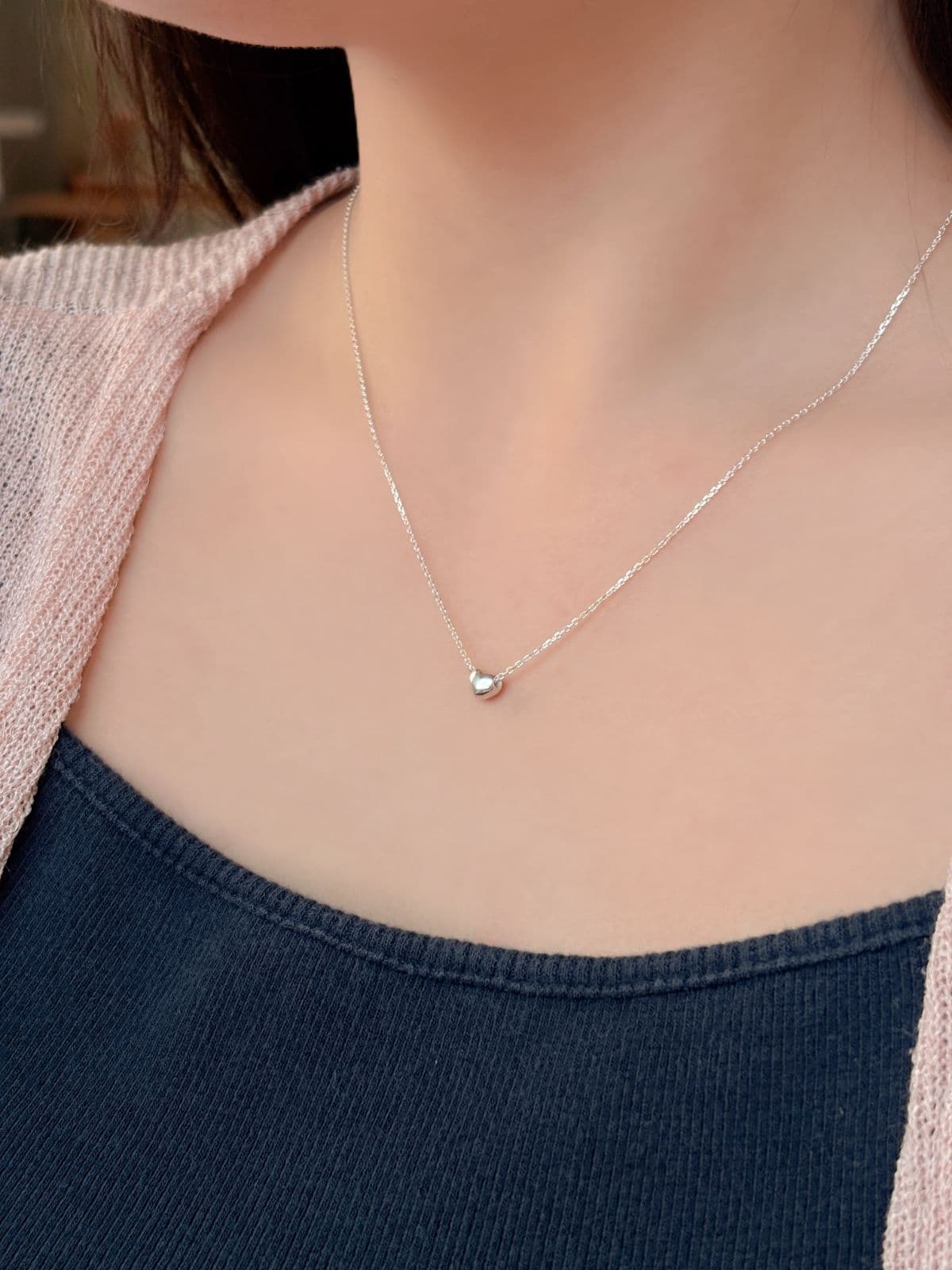 Silver 925 Volume Mini Pendant Star Circle Teardrop Heart Silver Chain Necklace - 이미지 11