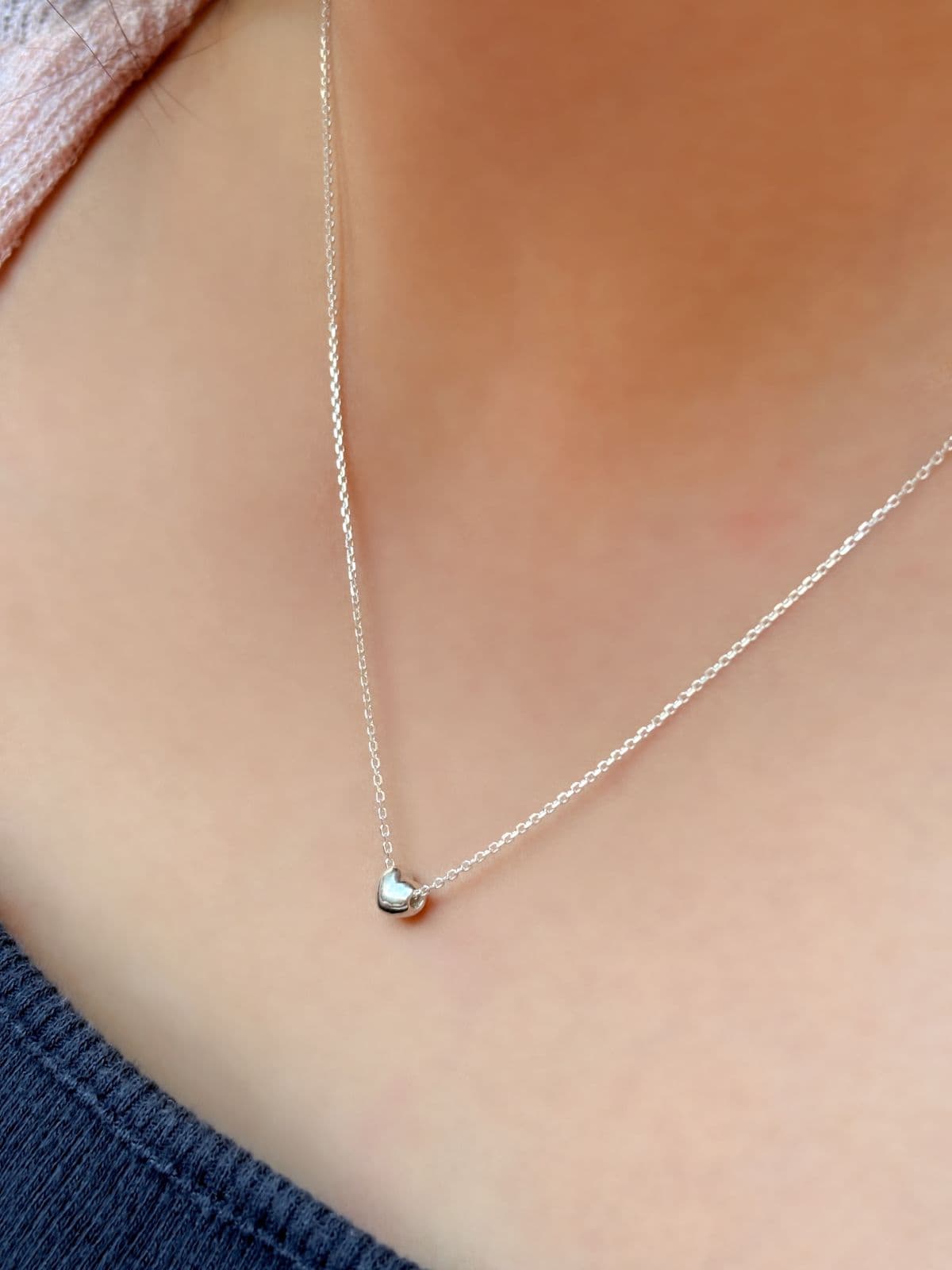 Silver 925 Volume Mini Pendant Star Circle Teardrop Heart Silver Chain Necklace - 이미지 10