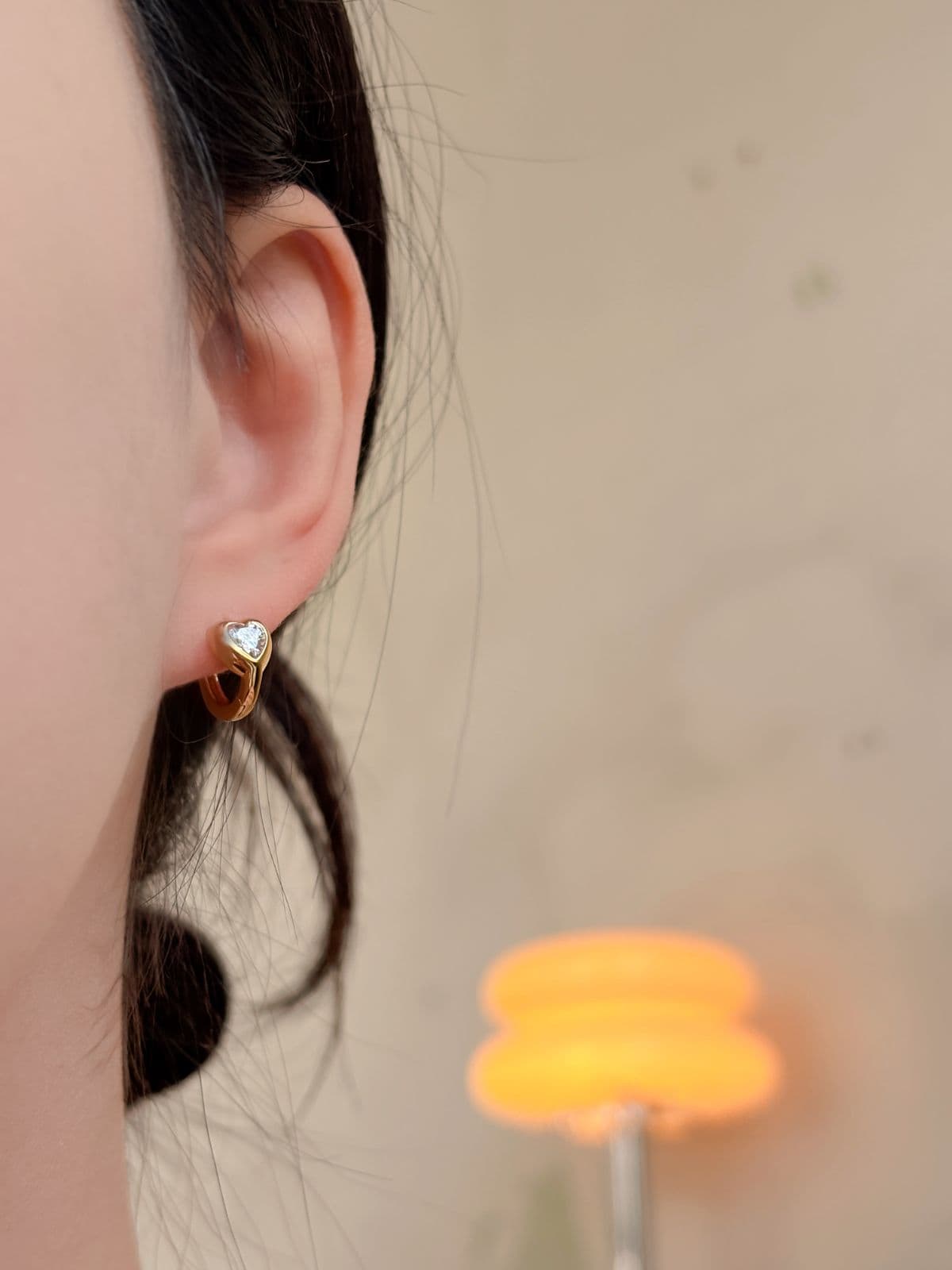 Silver 925 Chubby Heart Cubic One-Touch Ring Earrings Bold Point Silver Earrings - 이미지 7