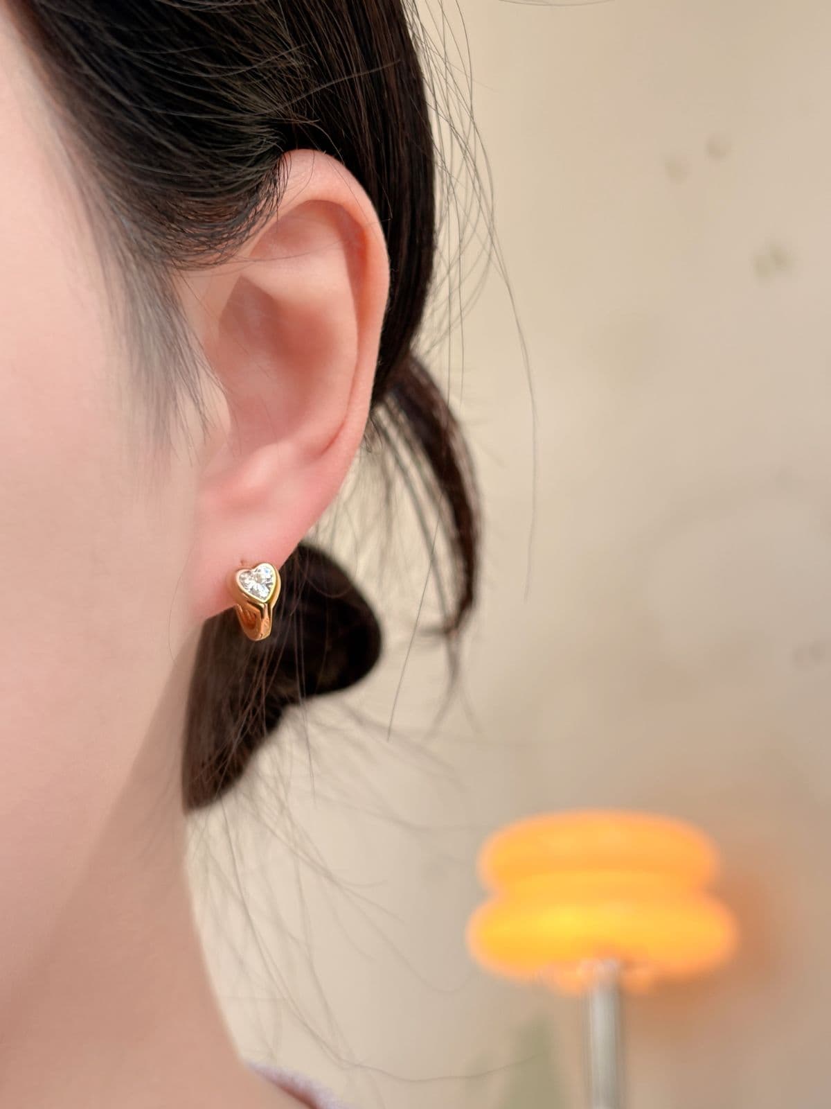 Silver 925 Chubby Heart Cubic One-Touch Ring Earrings Bold Point Silver Earrings - 이미지 6