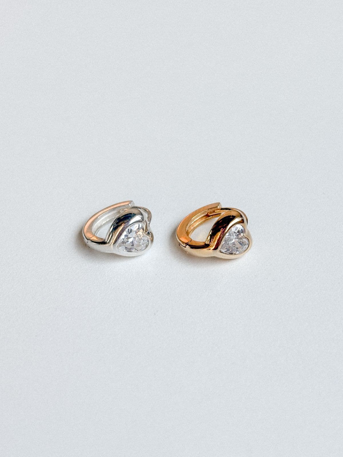 Silver 925 Chubby Heart Cubic One-Touch Ring Earrings Bold Point Silver Earrings - 이미지 5