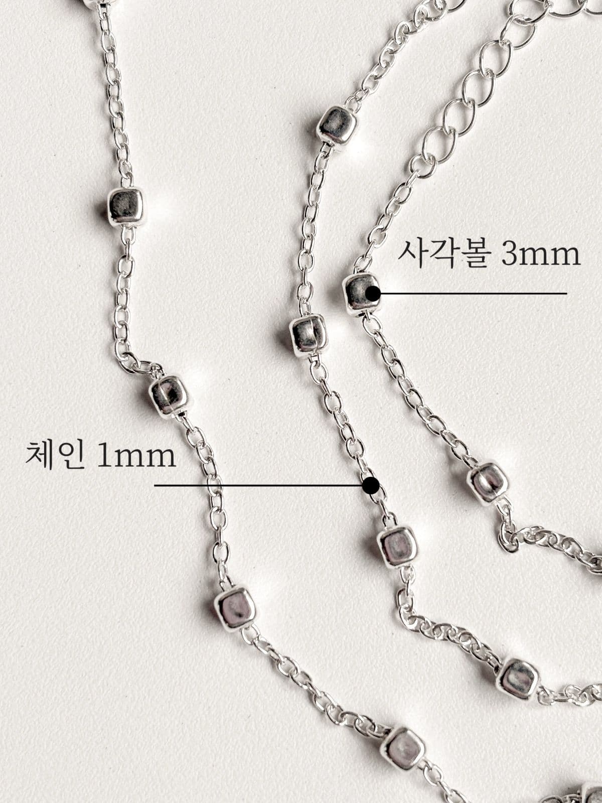 Silver 925 Square Ball Silver Chain Bracelet, Thin Chain Silver Bracelet with Silver Ball Point - 이미지 4