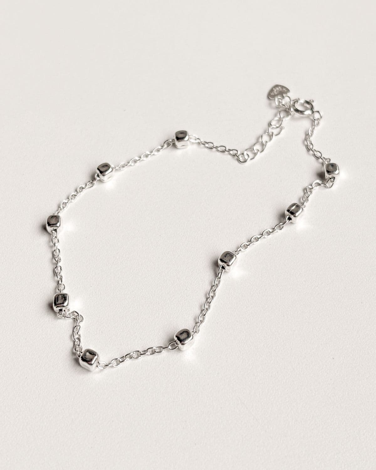 Silver 925 Square Ball Silver Chain Bracelet, Thin Chain Silver Bracelet with Silver Ball Point - 이미지 2