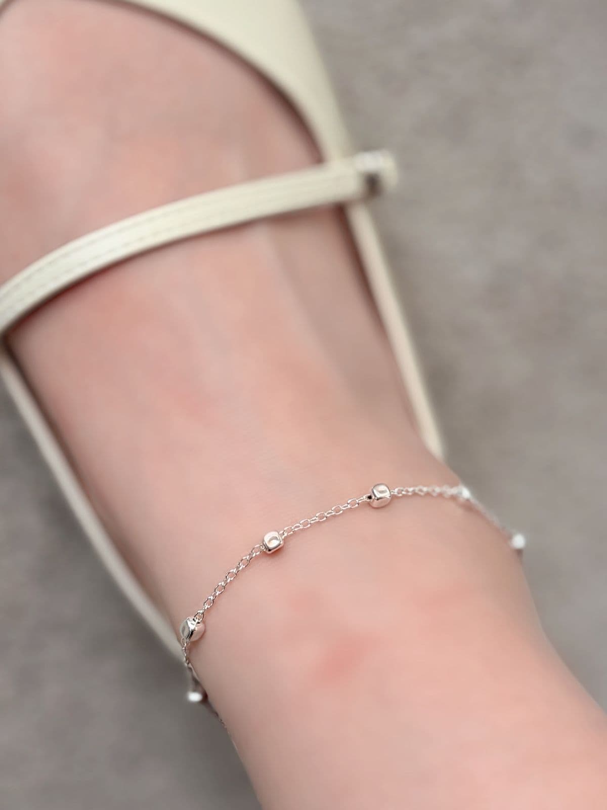 Silver 925 Square Ball Silver Chain Necklace, Thin Chain Silver Necklace with Silver Ball Point - 이미지 8