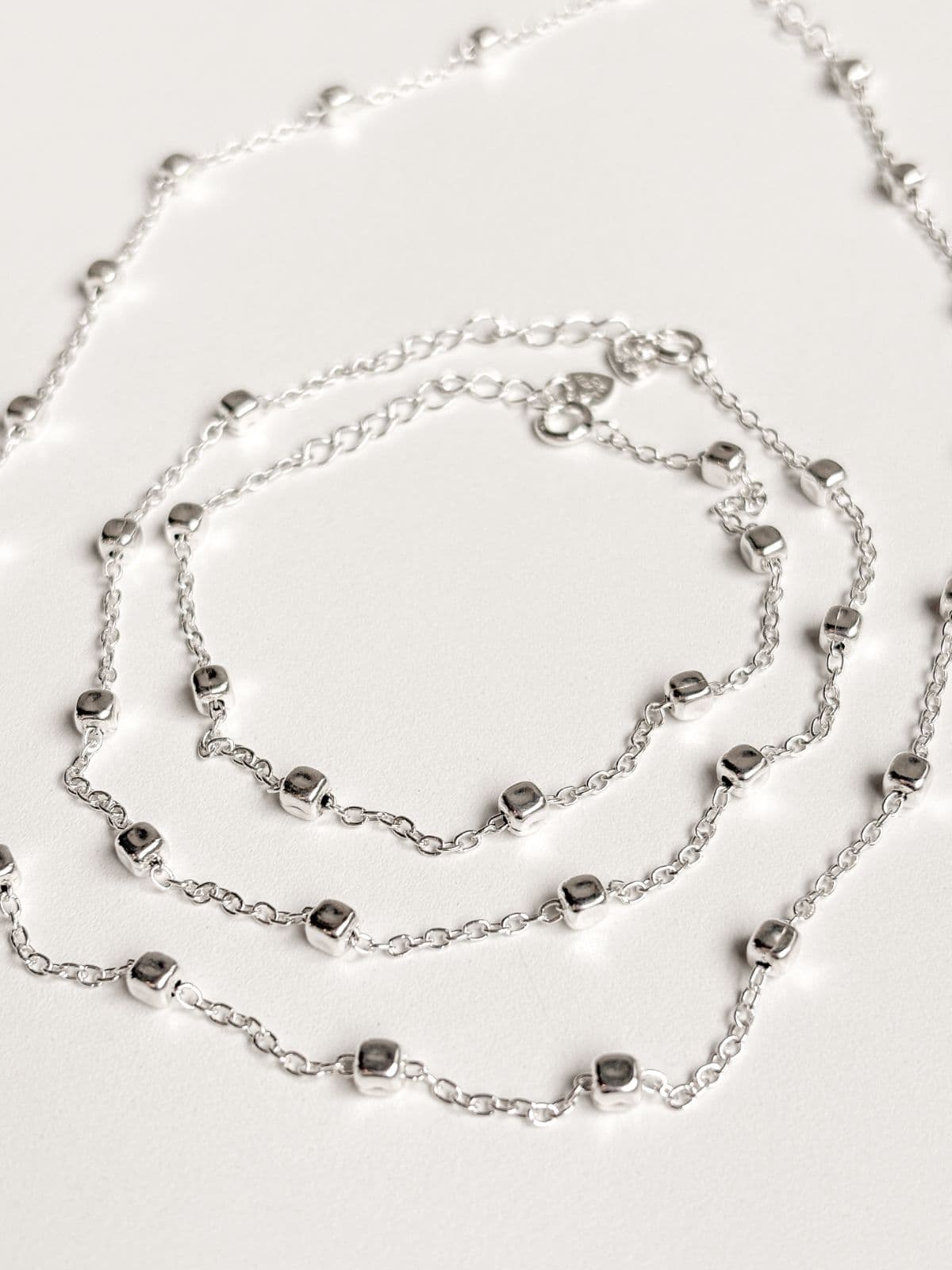 Silver 925 Square Ball Silver Chain Necklace, Thin Chain Silver Necklace with Silver Ball Point - 이미지 7