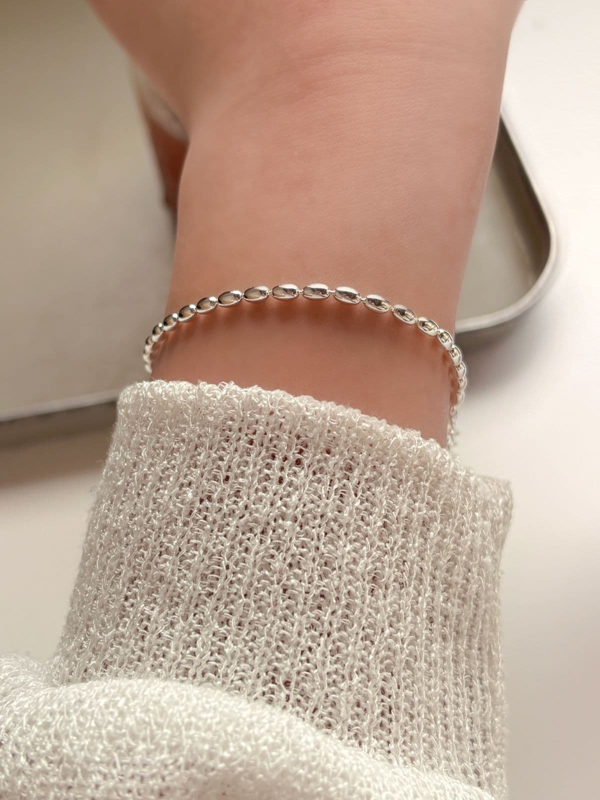 Silver 925 Silver Ball Oval Rice Grain Chain Bracelet Bold Silver Bracelet - 이미지 6
