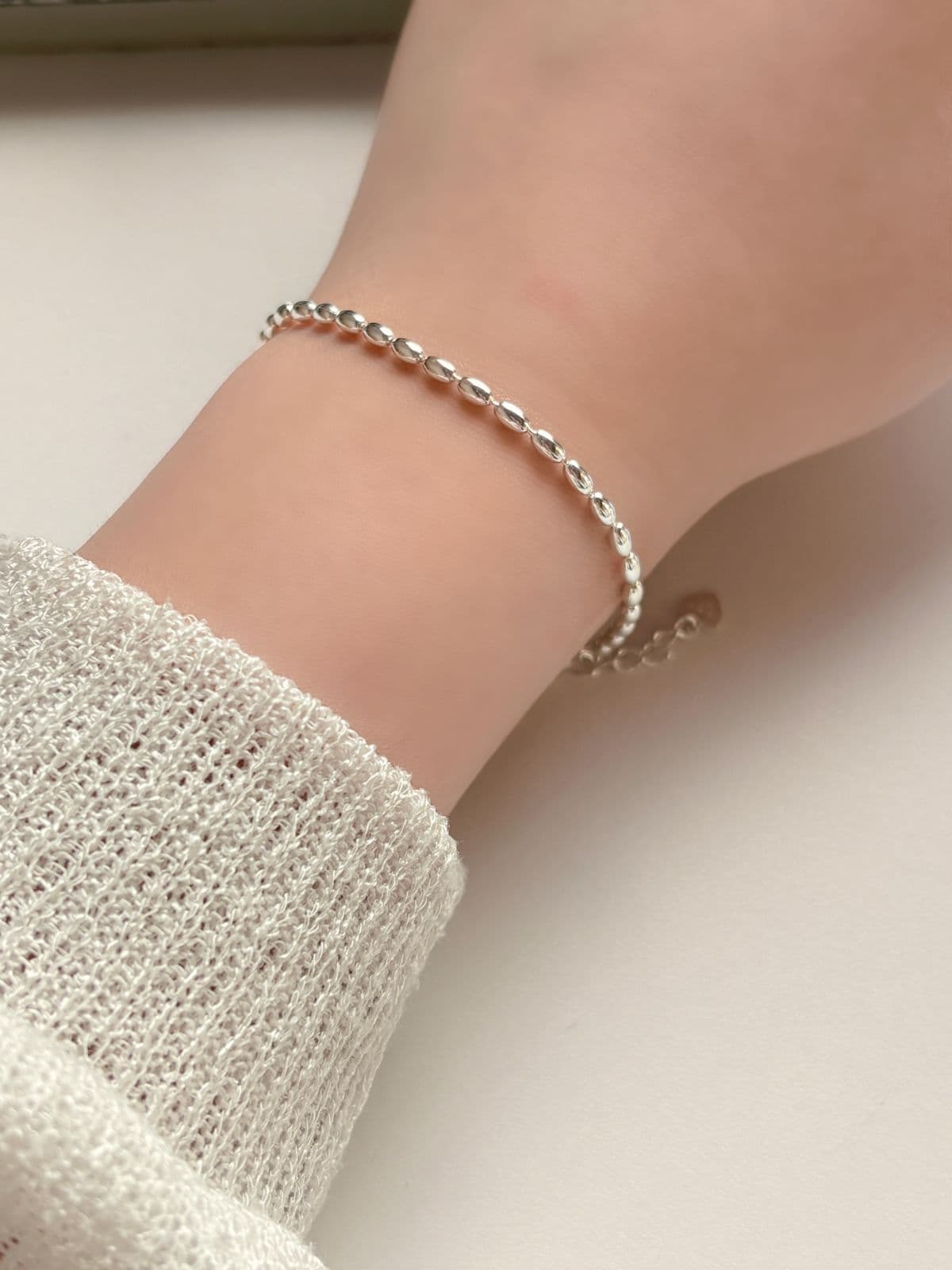 Silver 925 Silver Ball Oval Rice Grain Chain Bracelet Bold Silver Bracelet - 이미지 1