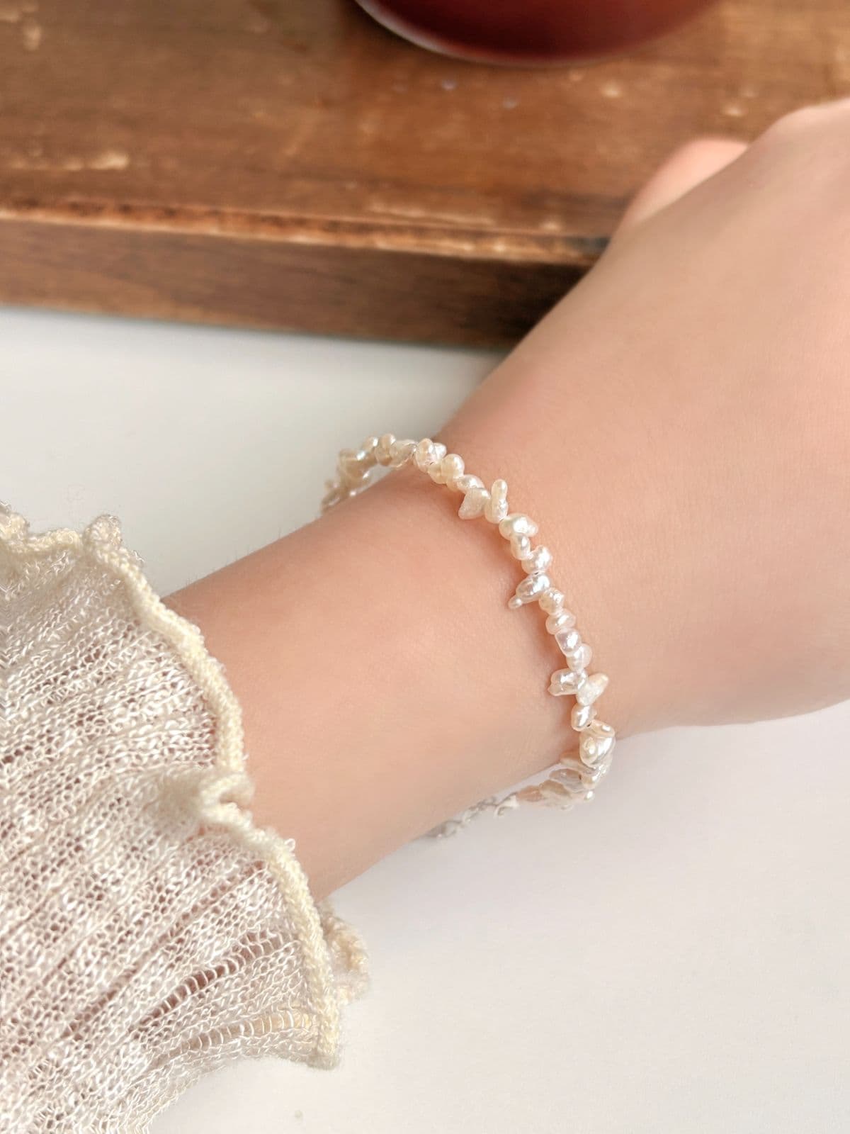 Silver 925 Imperfect Freshwater Pearl Bracelet Layered Point Silver Bracelet Pearl Bracelet - 이미지 3