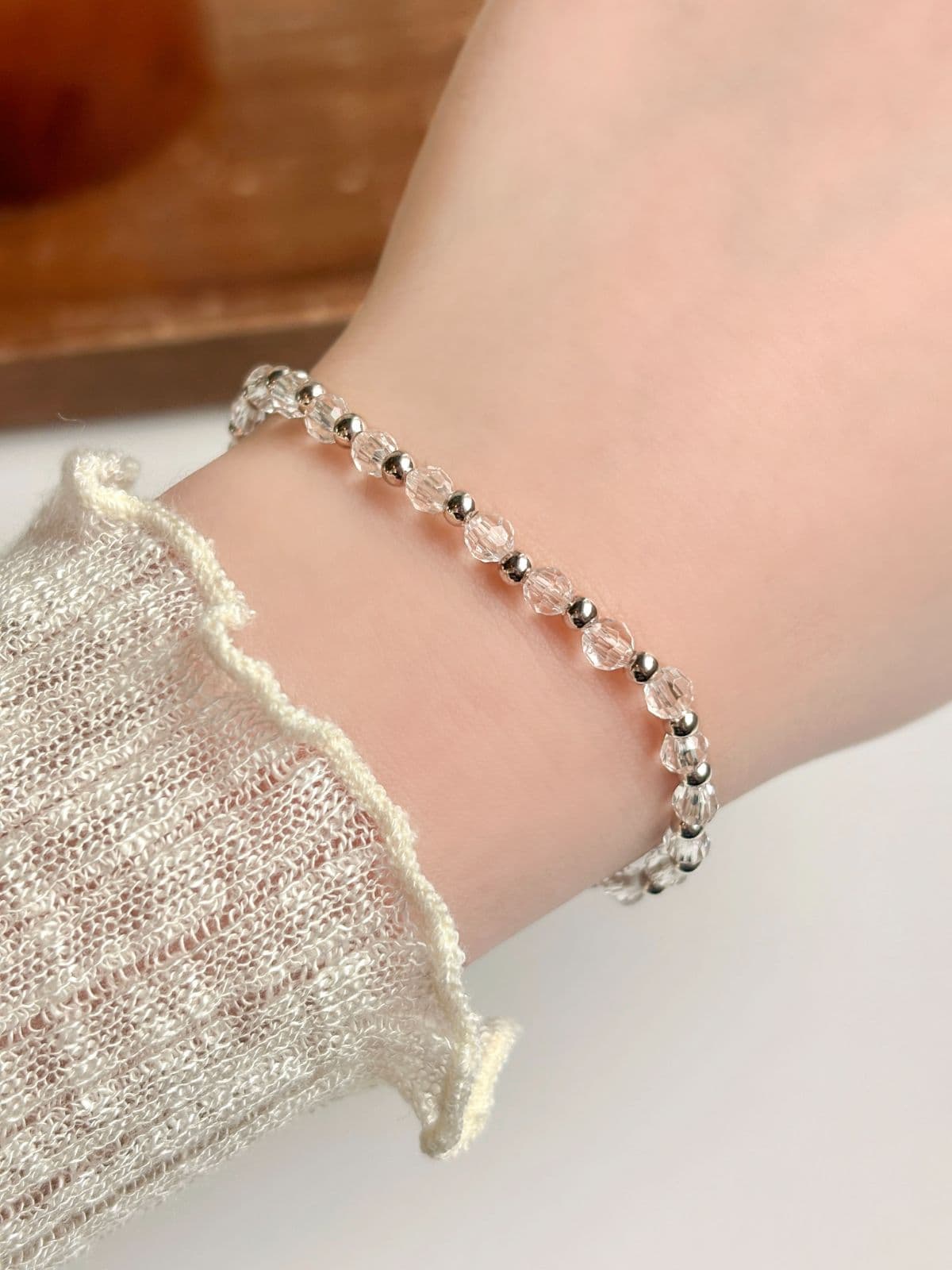 Silver 925 Free Size Bracelet Transparent Beads Silver Balls Silver Bracelet - 이미지 1