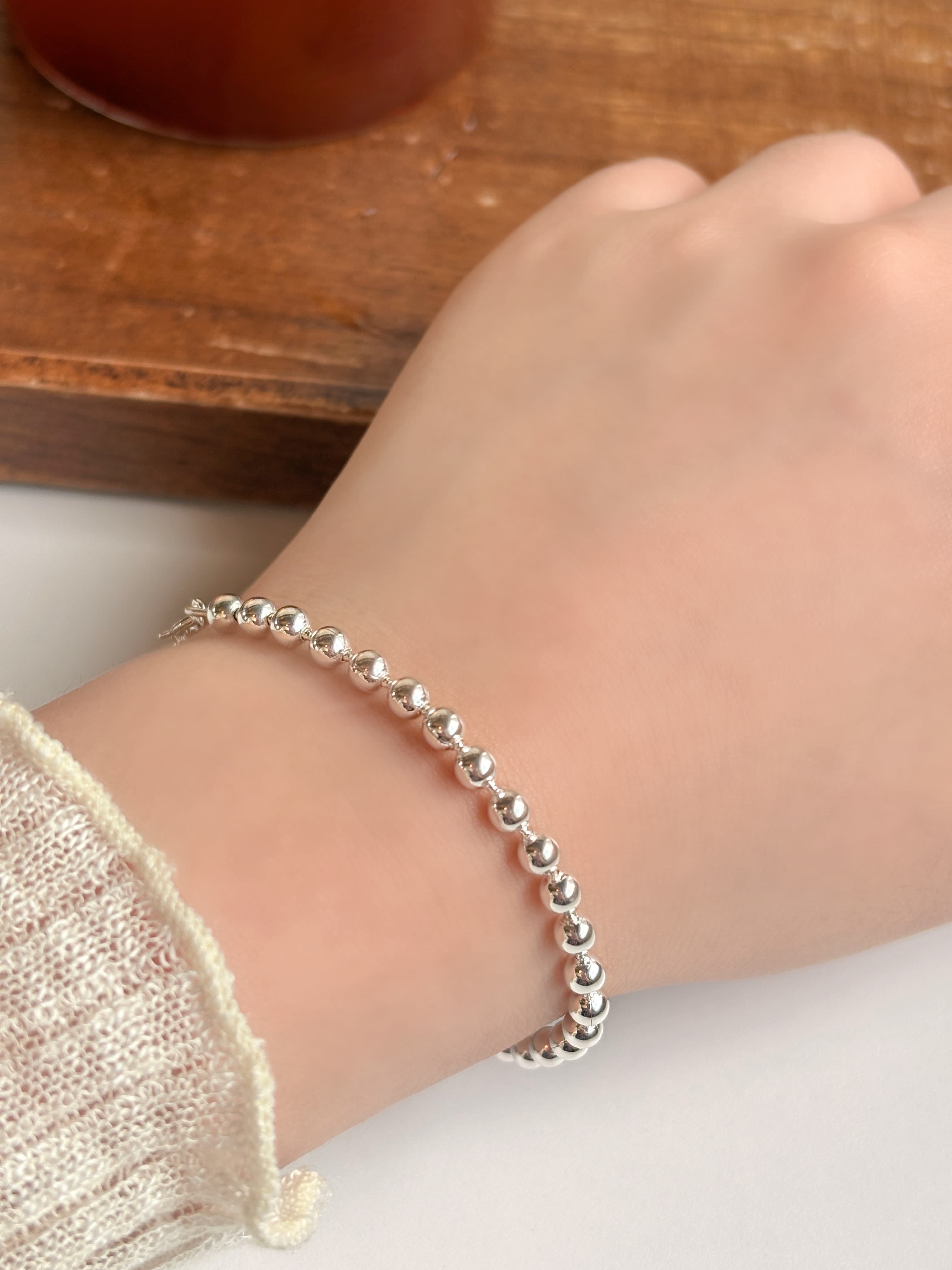 Silver 925 4mm Silver Ball Bracelet Bold Layered Silver Bracelet - 이미지 4