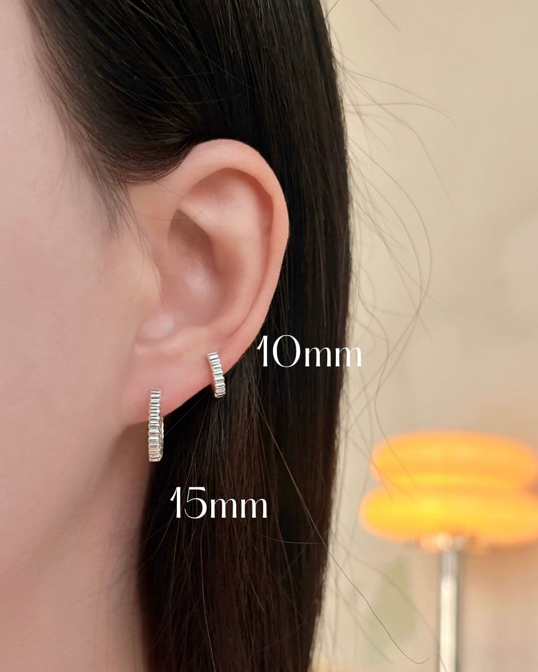 Silver 925 One-Touch Ring Earrings Line 3D Volume Silver Earrings - 이미지 8