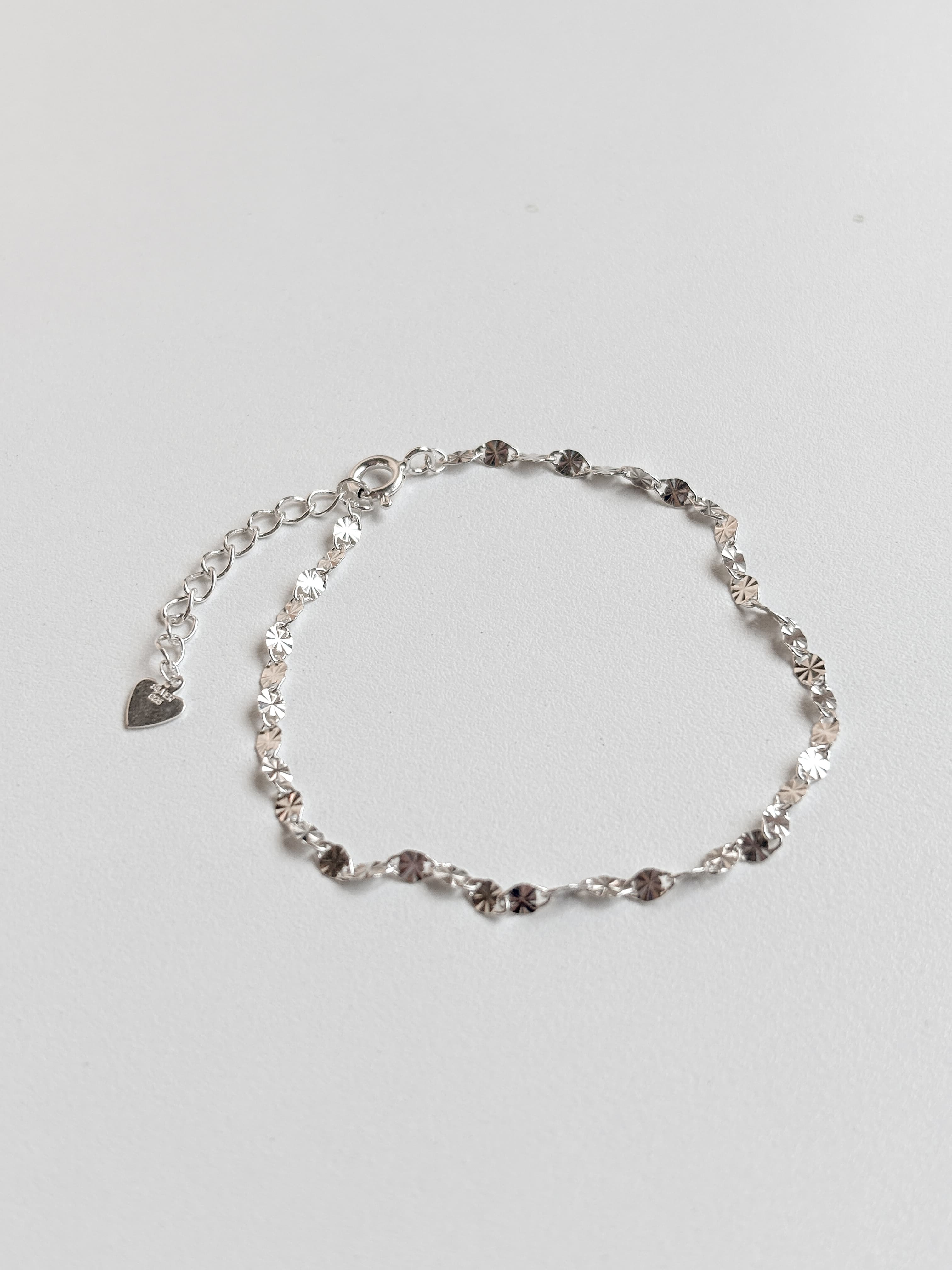 Silver 925 Cut Chain Point Oval Point Silver Chain Layered Bracelet - 이미지 6