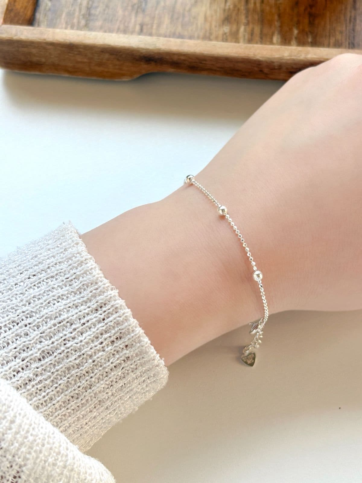 Silver 925 Silver Ball Cutting Chain Bracelet Shiny Silver Ball Silver Bracelet - 이미지 9