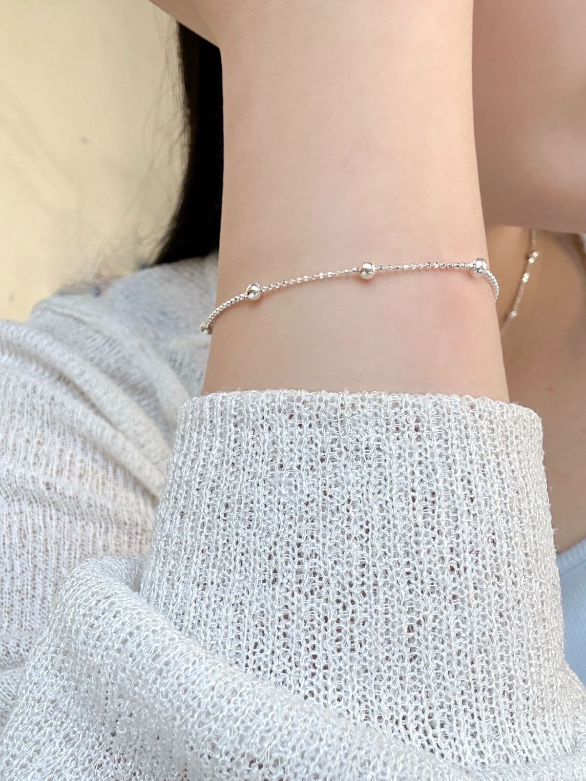 Silver 925 Silver Ball Cutting Chain Bracelet Shiny Silver Ball Silver Bracelet - 이미지 2