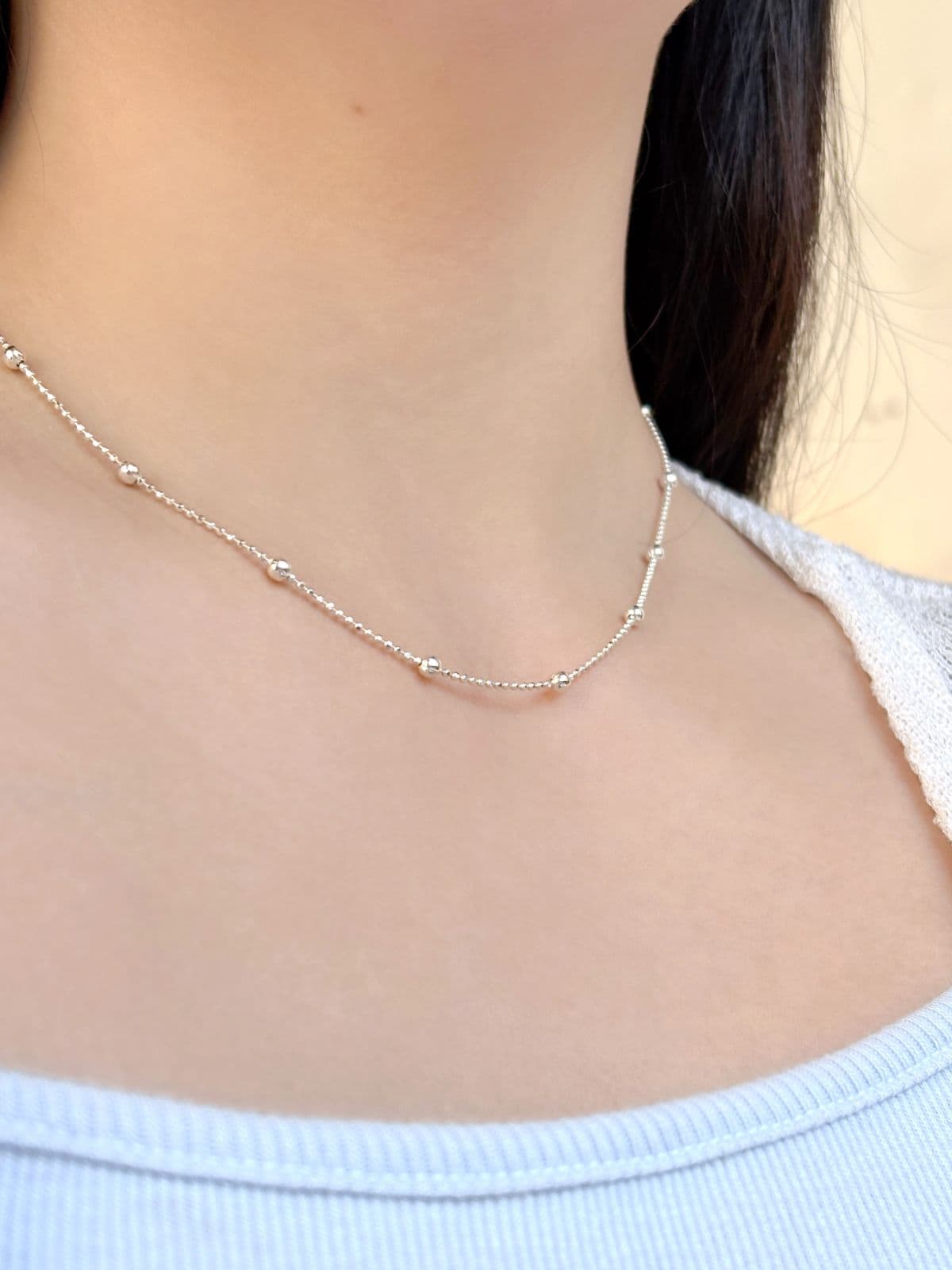 Silver 925 Silver Ball Cut Chain Necklace Shiny Silver Necklace - 이미지 2