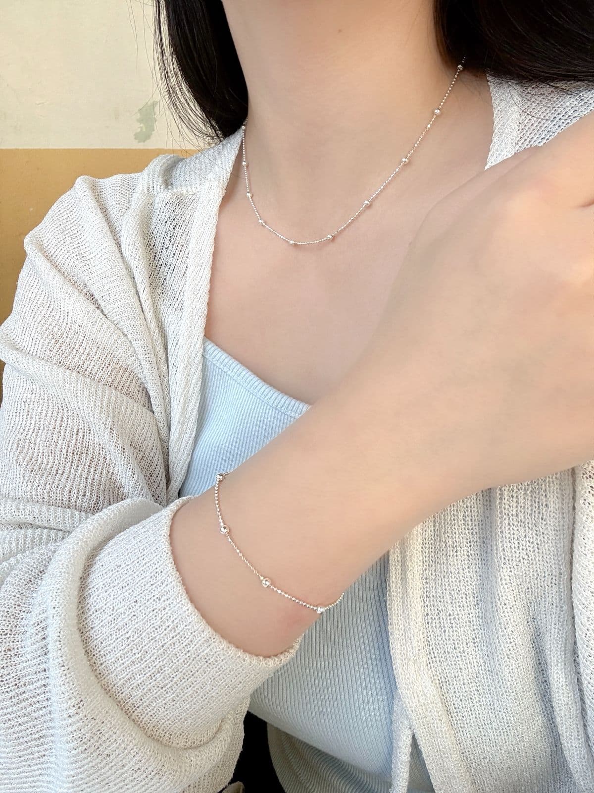Silver 925 Silver Ball Cut Chain Necklace Shiny Silver Necklace - 이미지 7