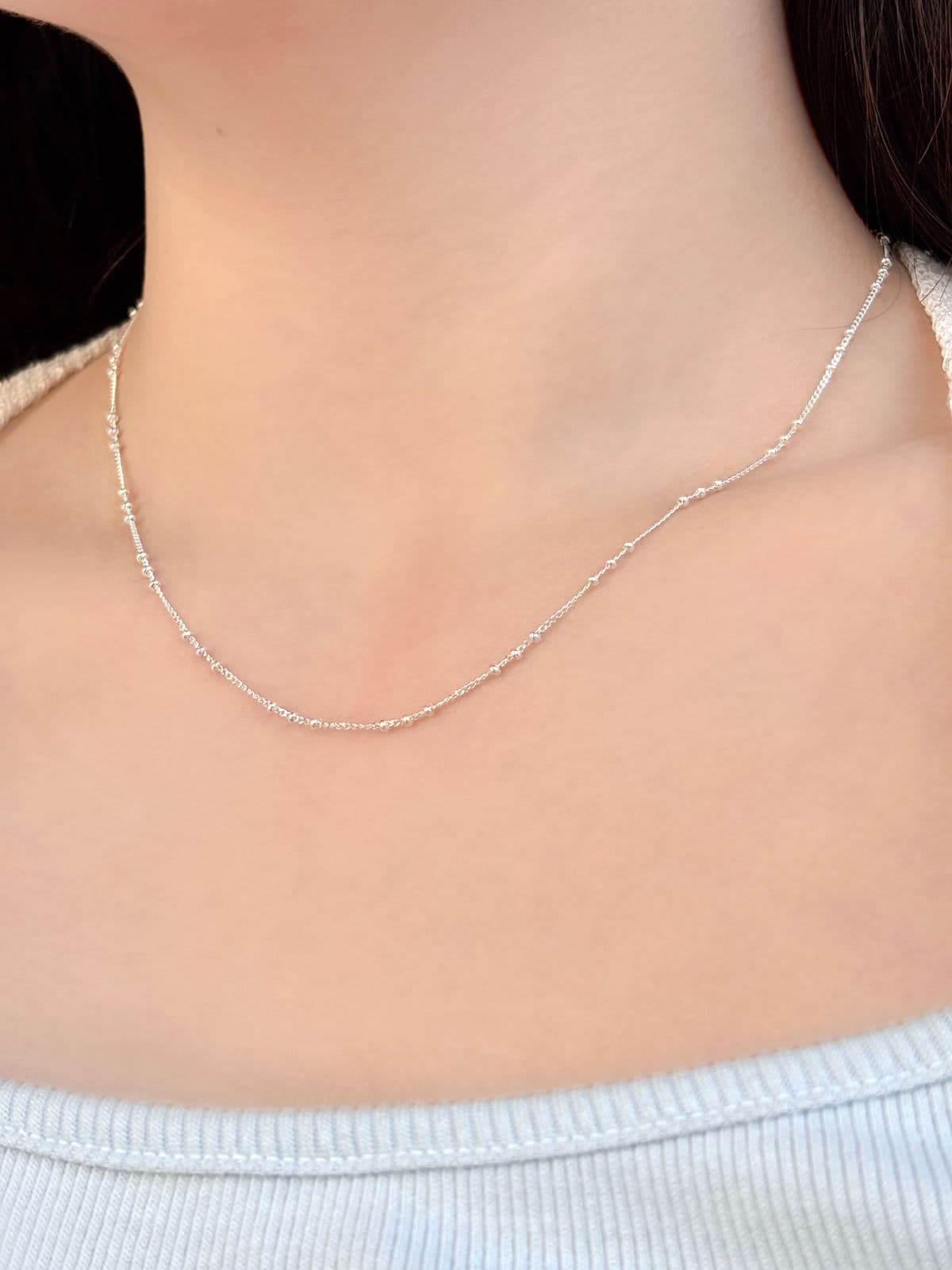 Silver 925 Silver Ball Chain Layered Necklace Slim Silver Ball Necklace - 이미지 6
