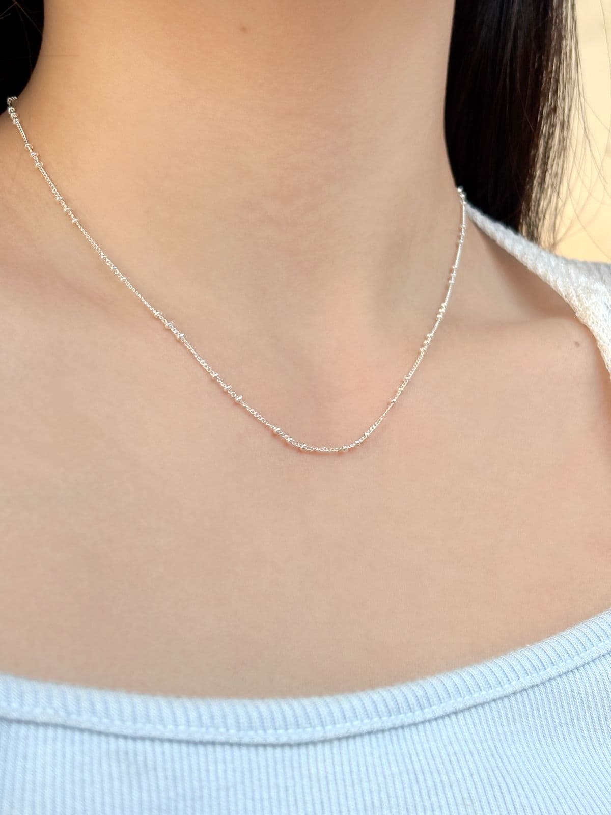 Silver 925 Silver Ball Chain Layered Necklace Slim Silver Ball Necklace - 이미지 2
