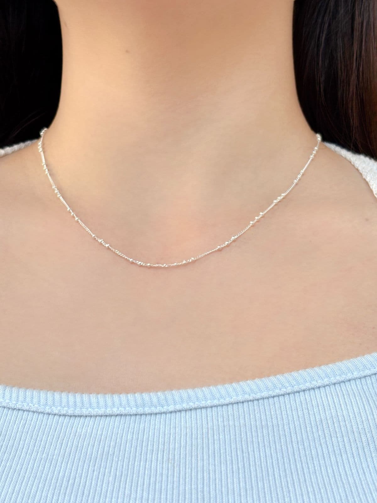 Silver 925 Silver Ball Chain Layered Necklace Slim Silver Ball Necklace - 이미지 8