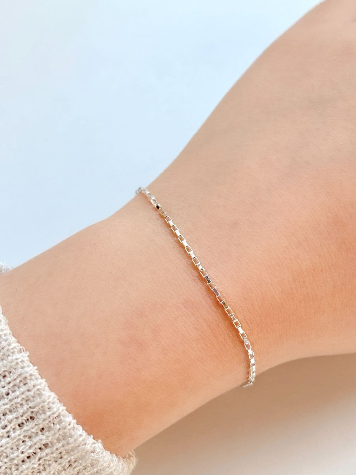 Silver 925 Box Chain Slim Layered Bracelet Thin Silver Chain Silver Bracelet - 이미지 4