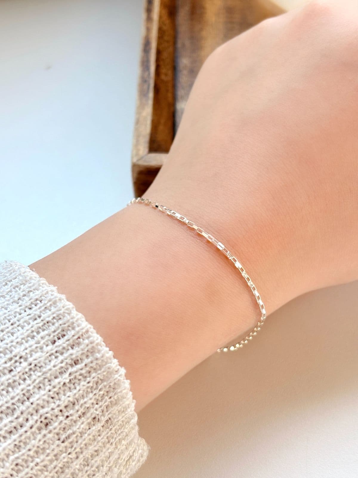 Silver 925 Box Chain Slim Layered Bracelet Thin Silver Chain Silver Bracelet - 이미지 7