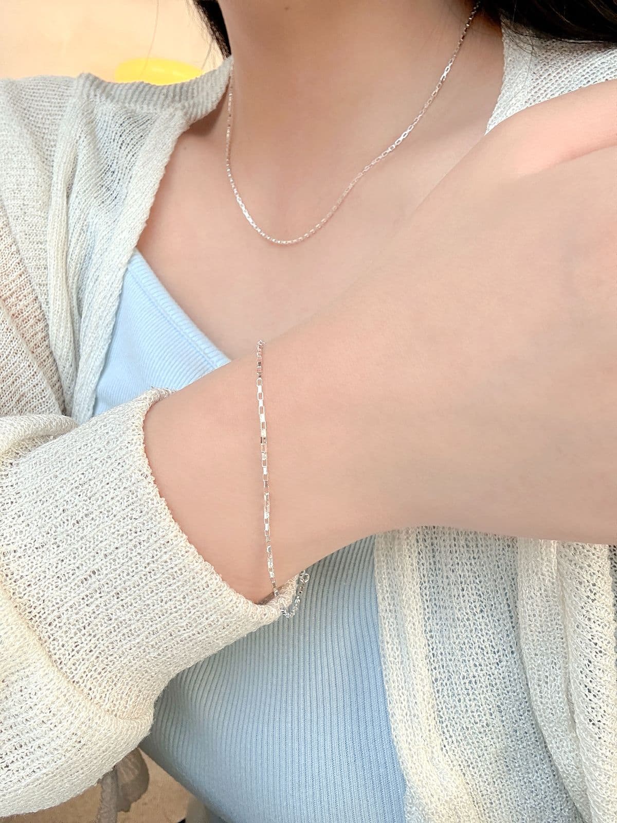 Silver 925 Box Chain Slim Layered Necklace Thin Silver Chain Silver Necklace - 이미지 6