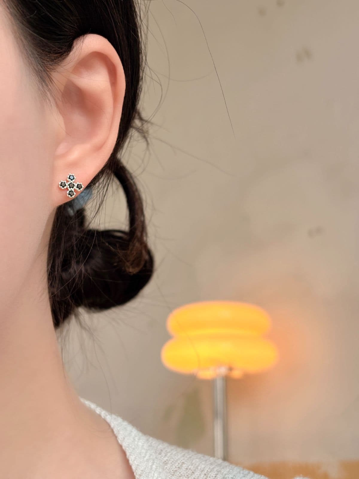 Silver 925 Black Cubic Clover Earrings Point Clover Silver Earrings - 이미지 5
