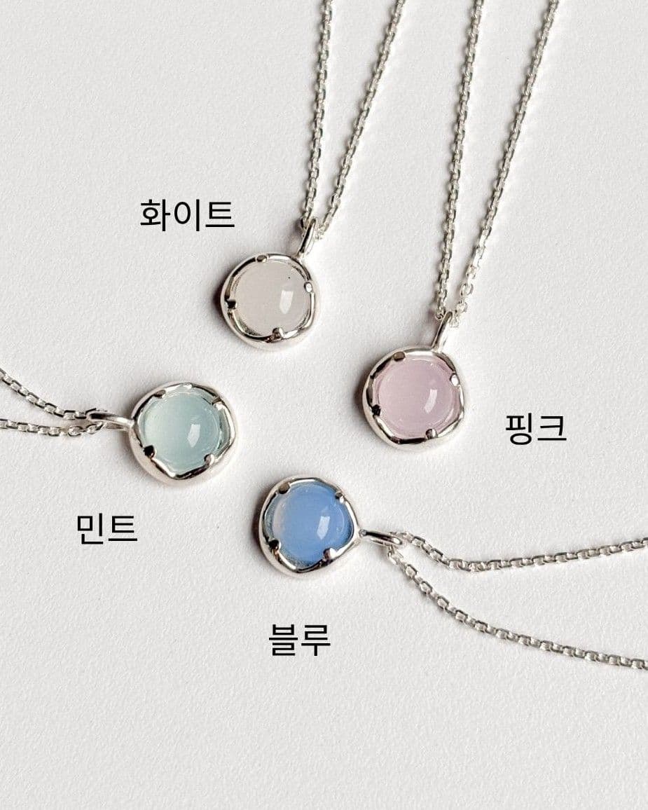 Silver 925 Cubic Pastel Pendant Necklace Set Mini Silver Necklace - 이미지 3