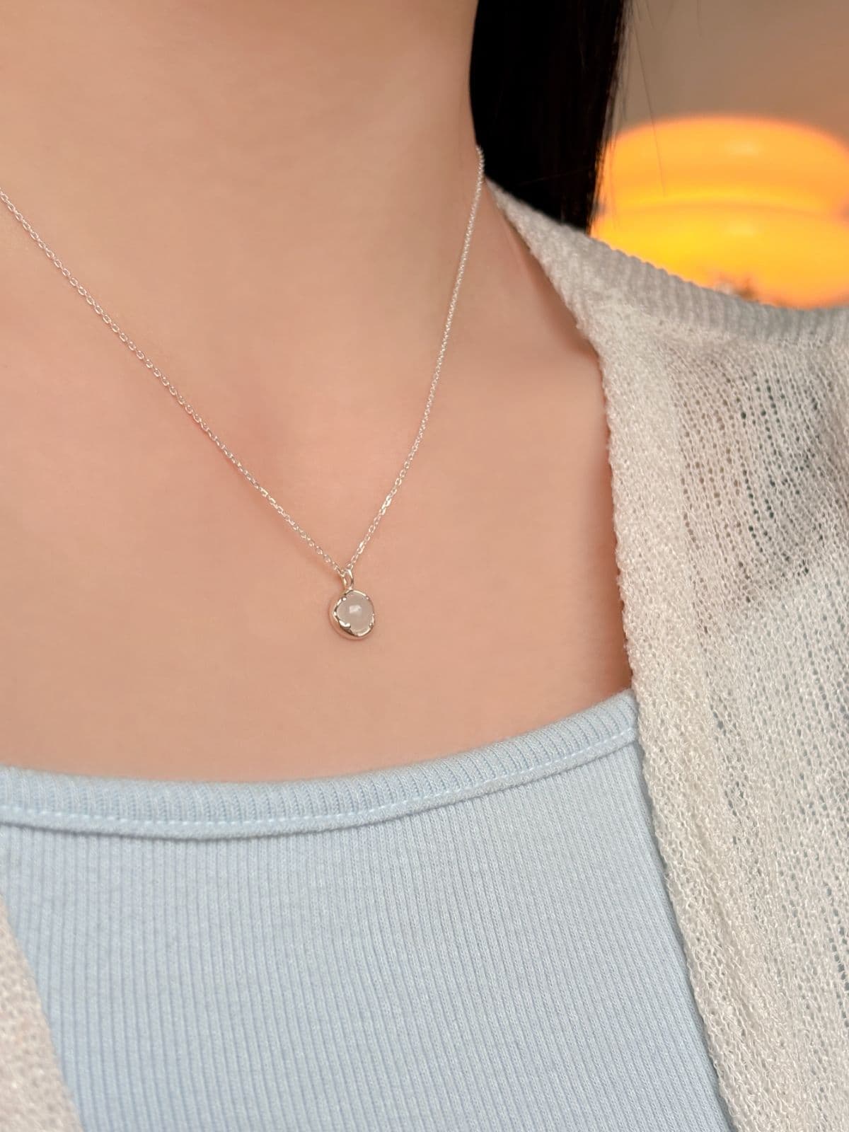 Silver 925 Cubic Pastel Pendant Necklace Set Mini Silver Necklace - 이미지 10