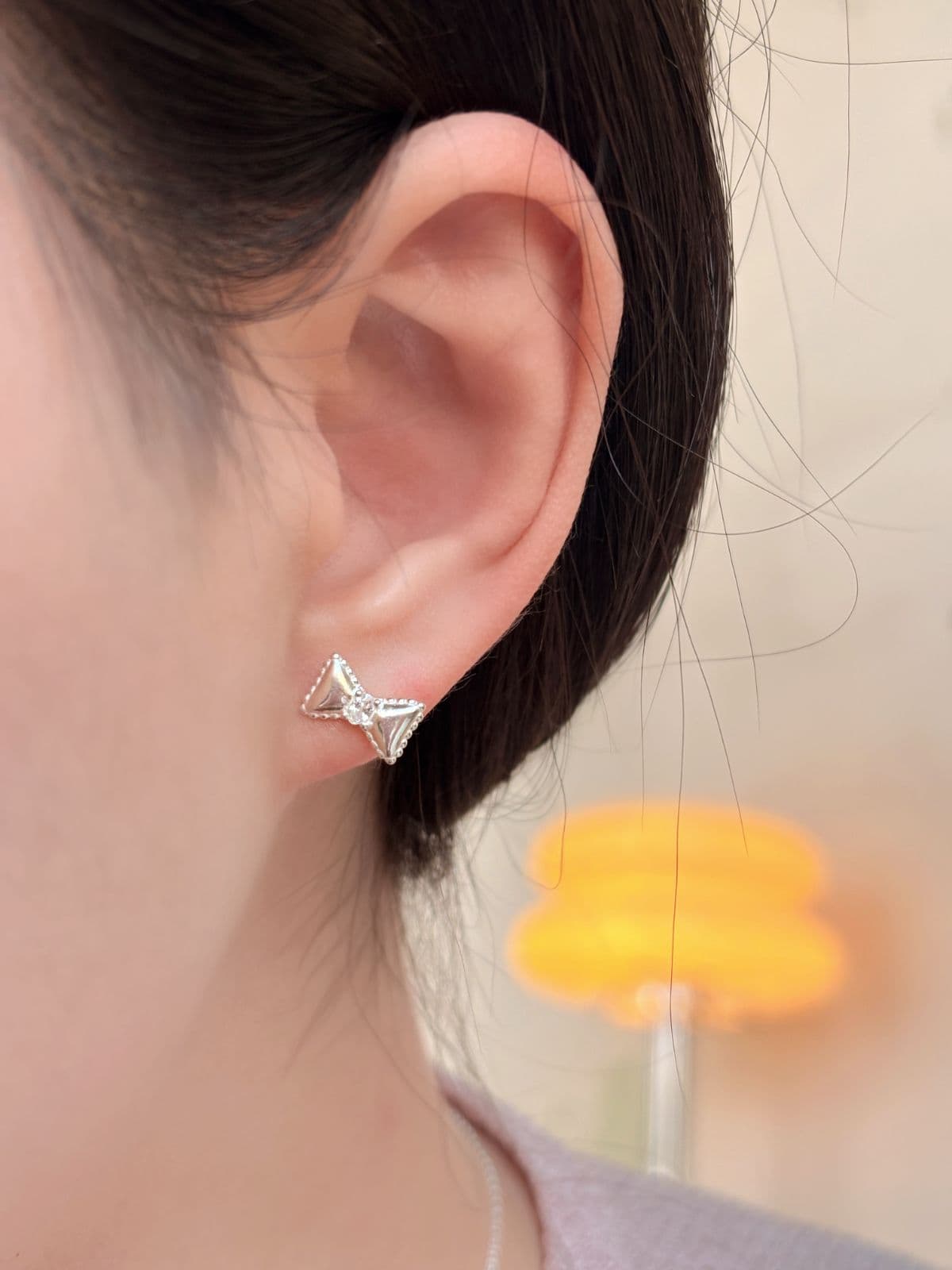 Silver 925 Cushion Ribbon Earrings Mini Chubby Silver Earrings - 이미지 5