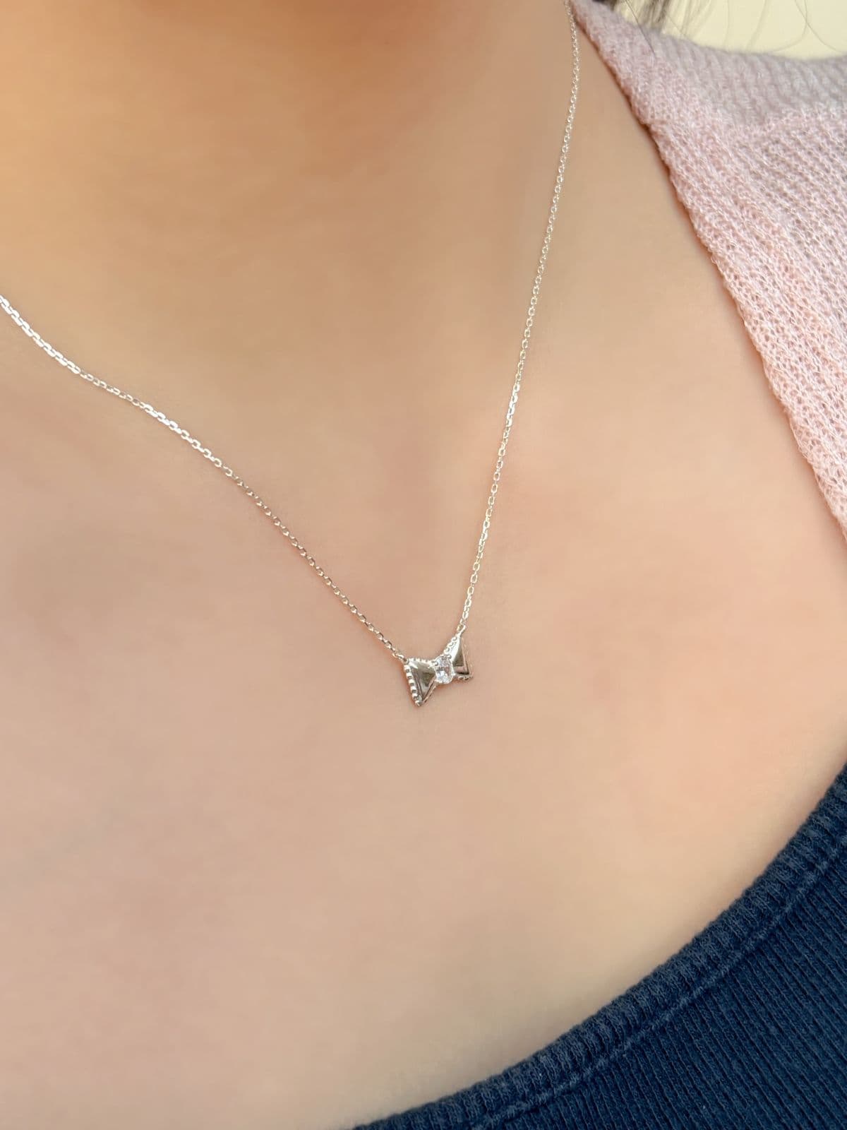 Silver 925 Cushion Ribbon Necklace Mini Chubby Silver Necklace - 이미지 5