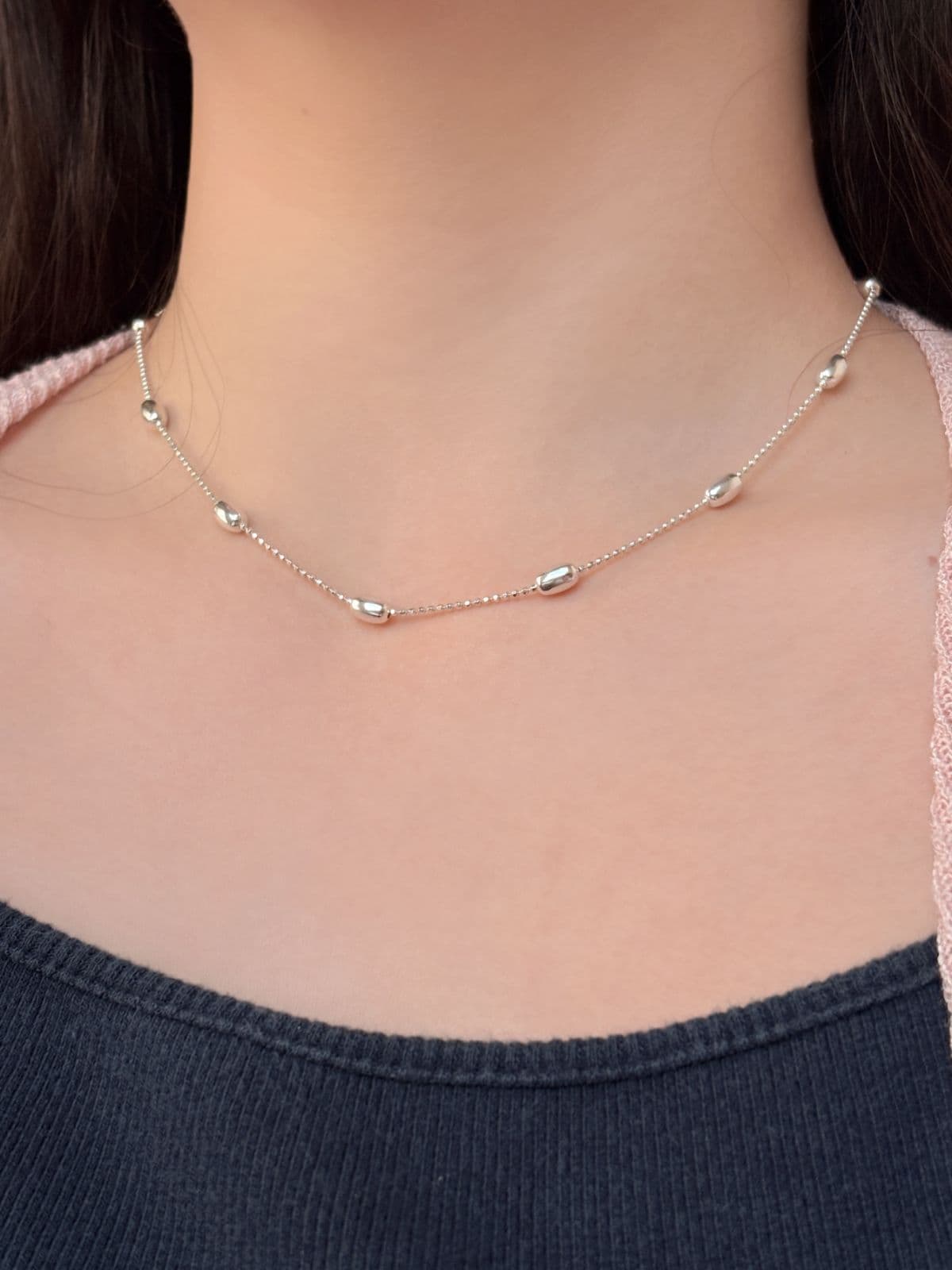 Silver 925 Silver Ball Oval Necklace Silver Ball Point Silver Chain Silver Necklace - 이미지 4