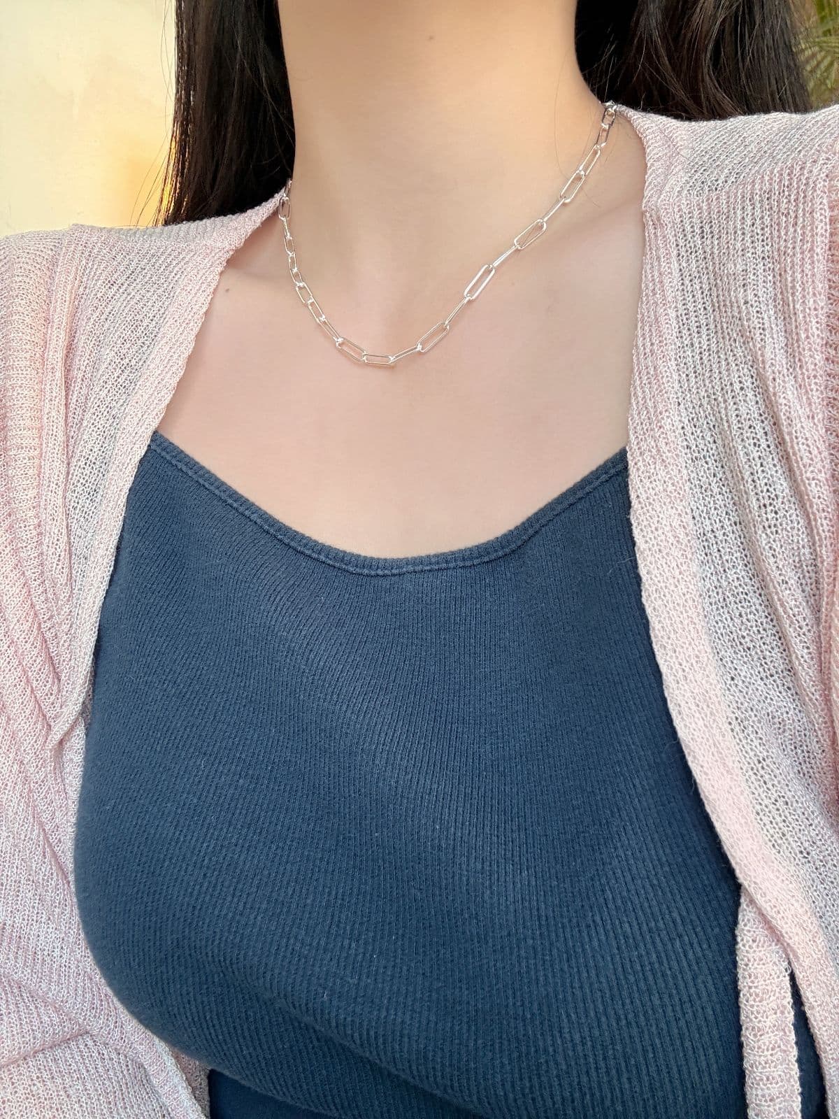 Silver 925 Square Chain Oval Bold Necklace Chain Silver Necklace - 이미지 7