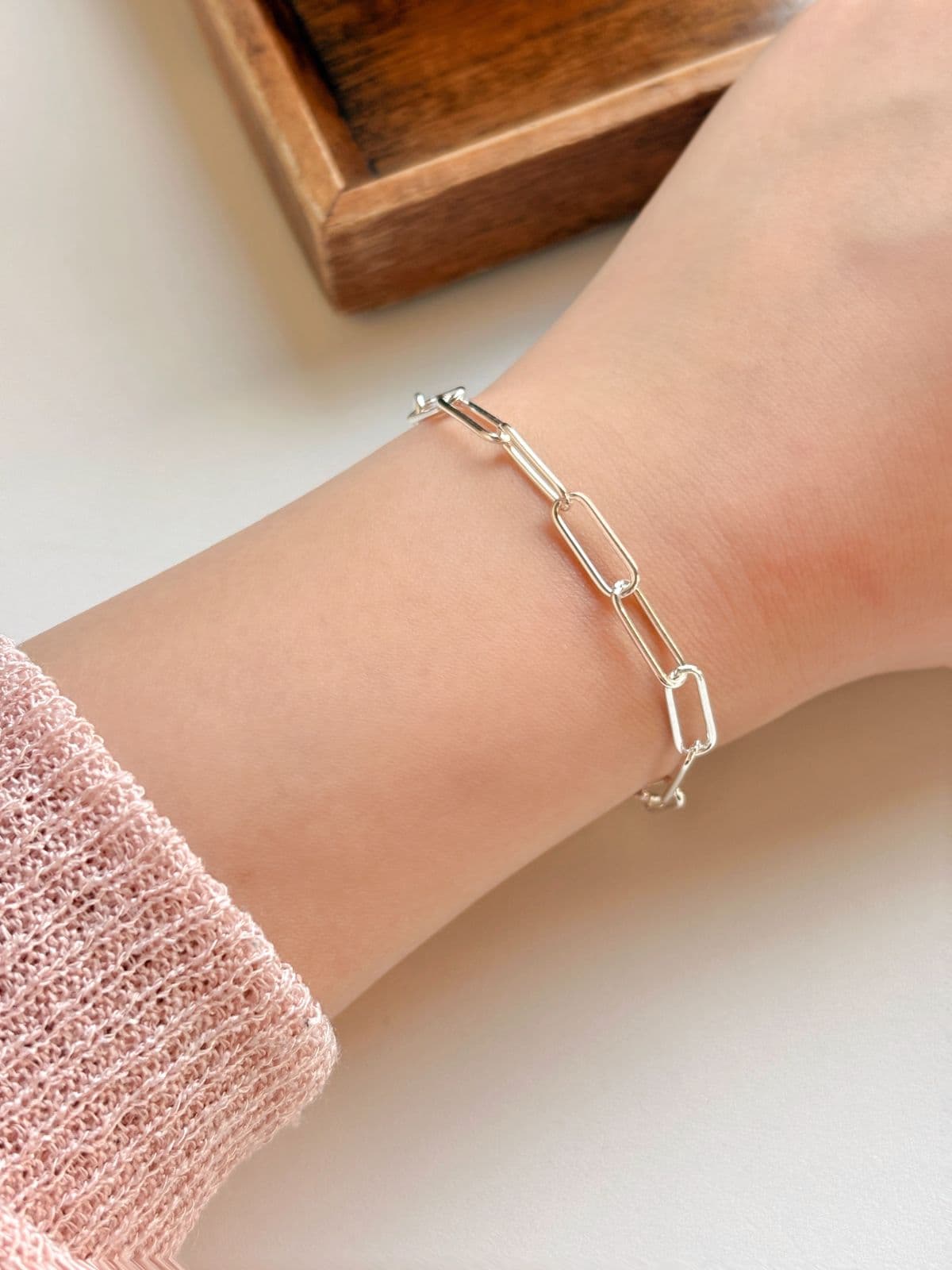 Silver 925 Square Chain Oval Bold Bracelet Chain Silver Bracelet - 이미지 5