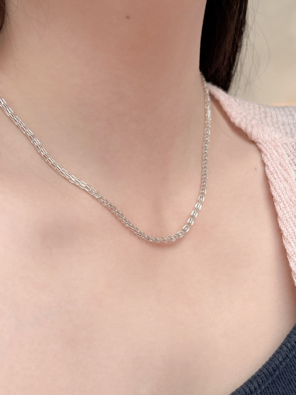 Silver 925 Mesh Chain Point Necklace Silver Chain Silver Necklace - 이미지 1