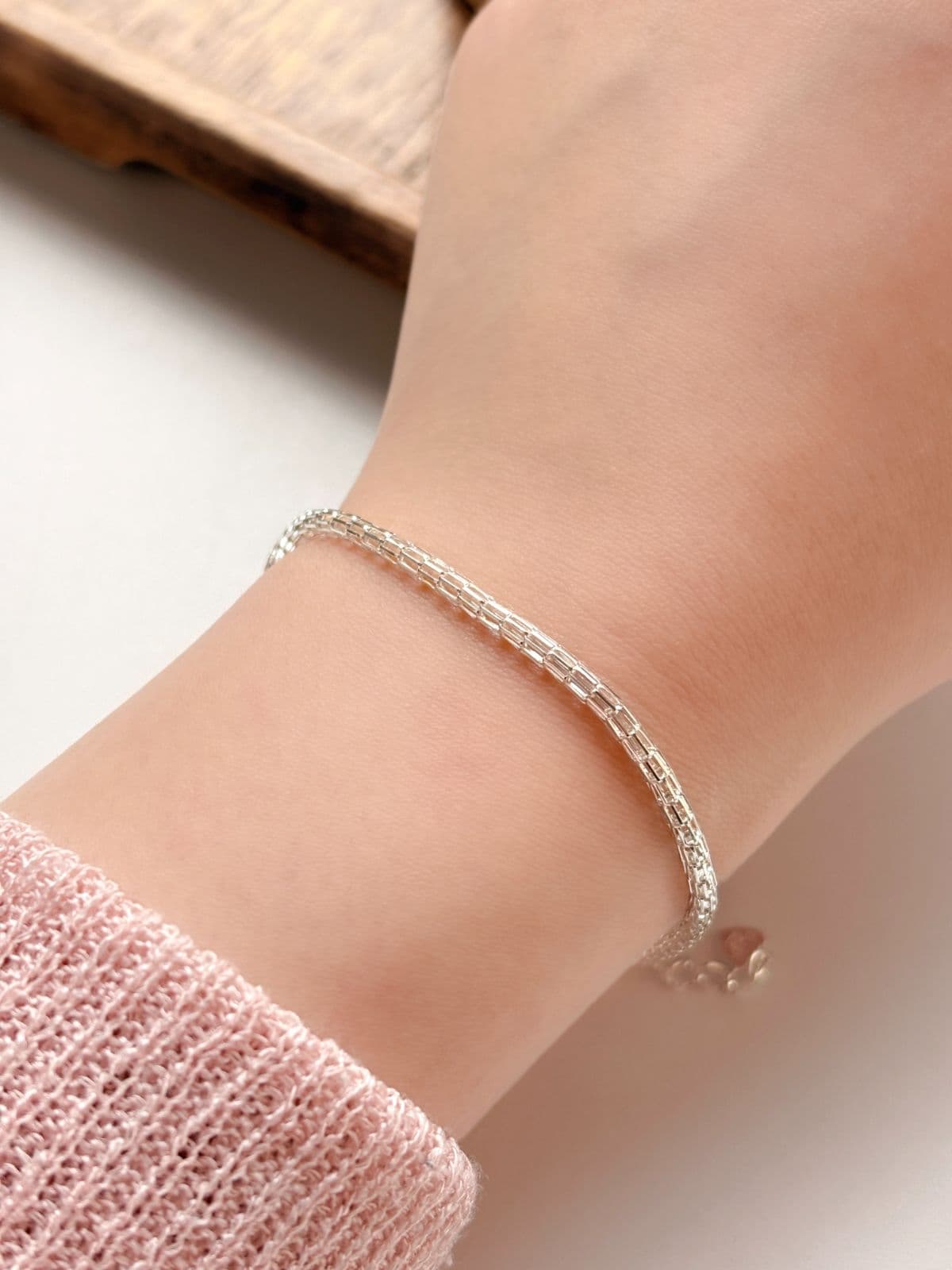 Silver 925 Mesh Chain Point Bracelet Silver Chain Silver Bracelet - 이미지 6