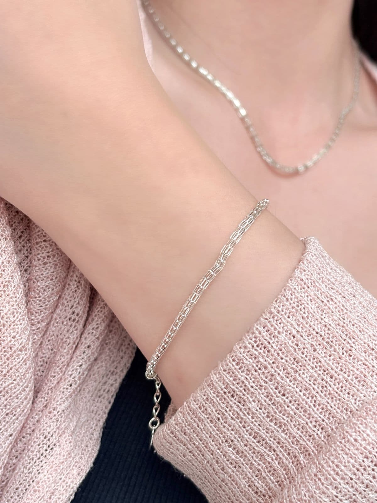 Silver 925 Mesh Chain Point Bracelet Silver Chain Silver Bracelet - 이미지 1