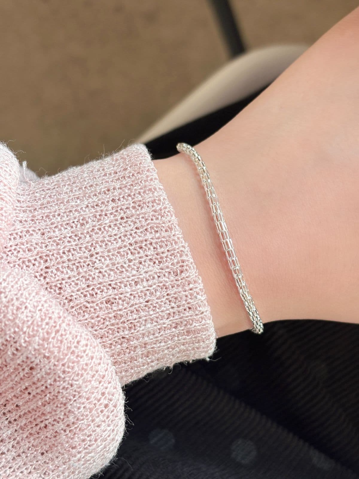 Silver 925 Mesh Chain Point Bracelet Silver Chain Silver Bracelet - 이미지 3