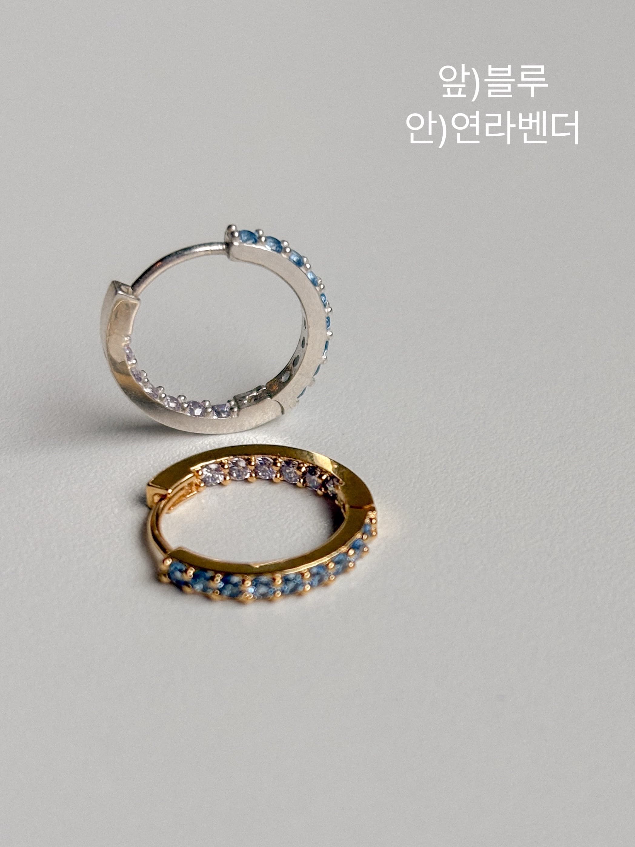 Silver 925 Round Color Double-Sided Cubic One-Touch Ring Earrings Silver Hanger - 이미지 11