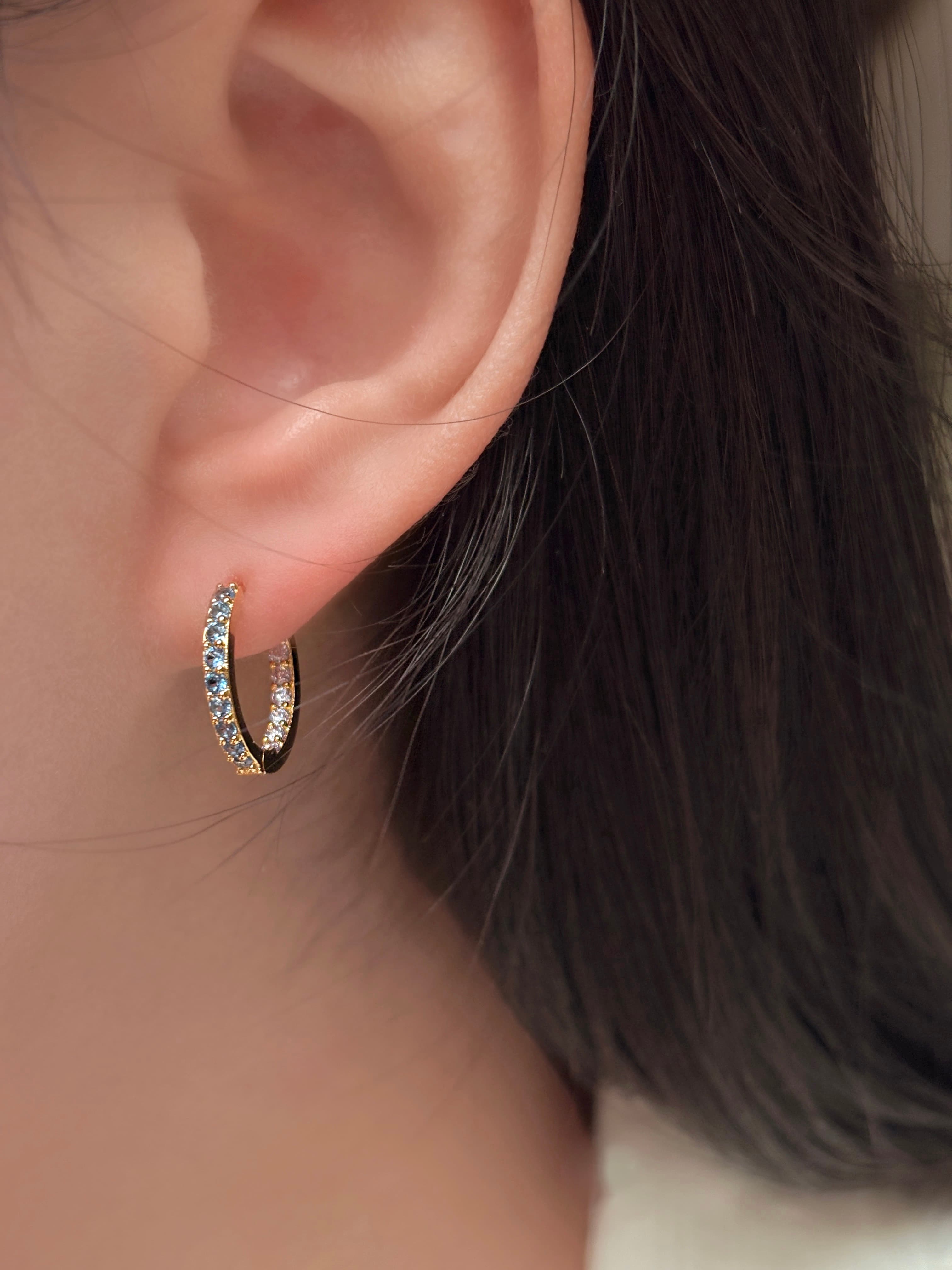 Silver 925 Round Color Double-Sided Cubic One-Touch Ring Earrings Silver Hanger - 이미지 10