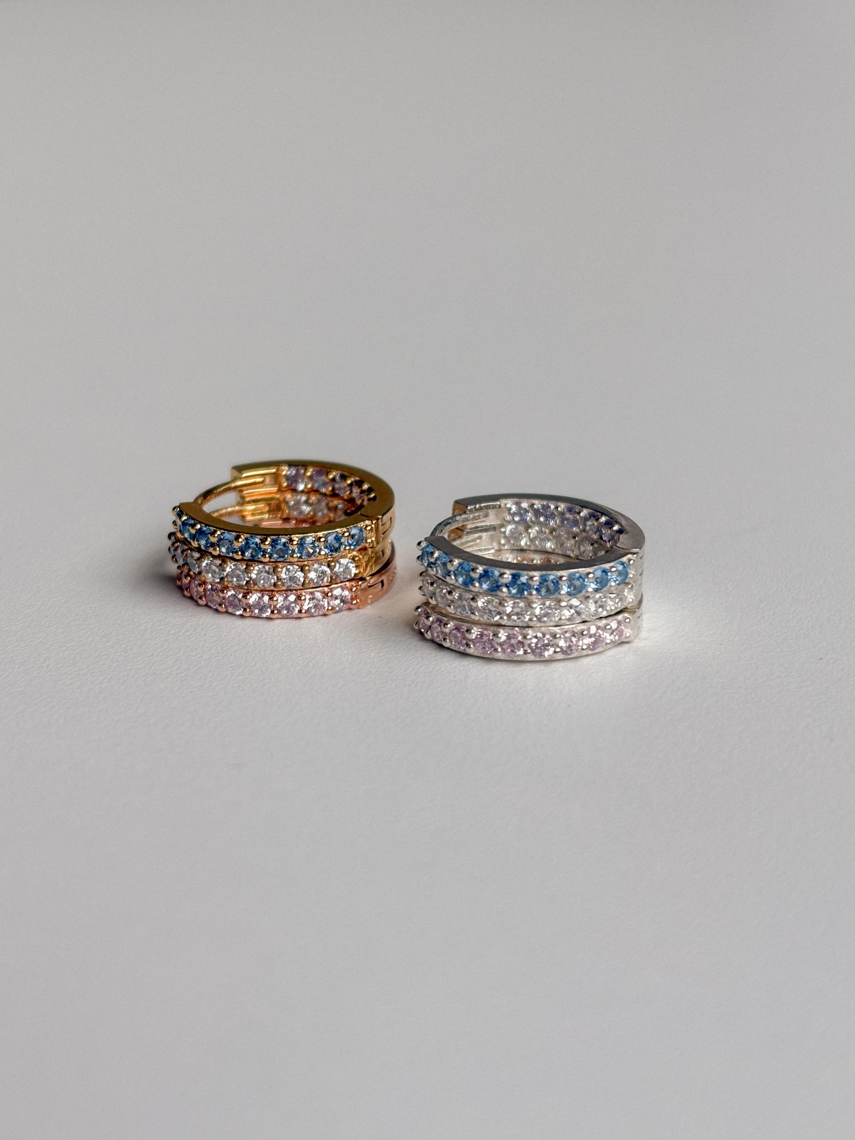 Silver 925 Round Color Double-Sided Cubic One-Touch Ring Earrings Silver Hanger - 이미지 12
